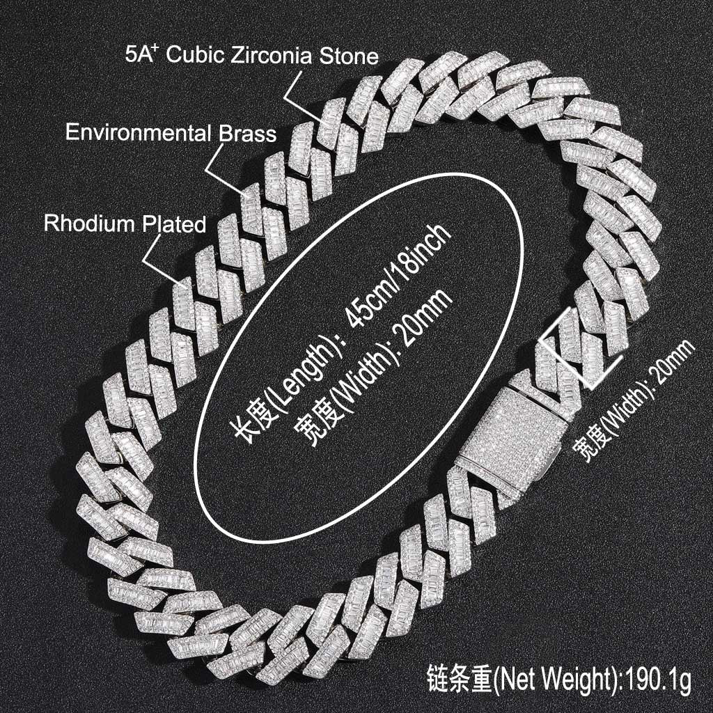 Hiphop 20mm Wide Domineering Square Round Zircon Rhombus Cuban Link Chain Personality Exaggerated Men Necklace Jewelry