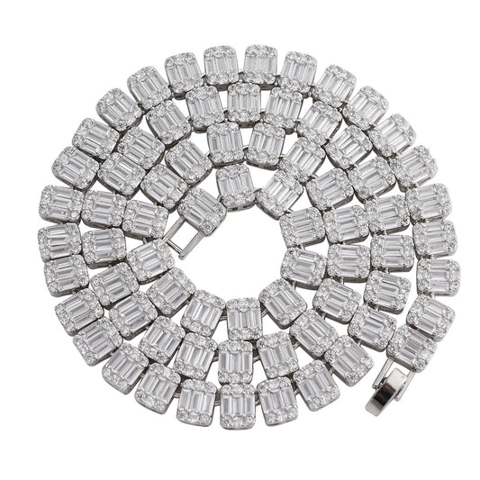 Baguette Cubic Zirconia Cz Tennis Chain Necklace Hip Hop Iced Out Bling Men Boy Rock Punk ICE Jewelry