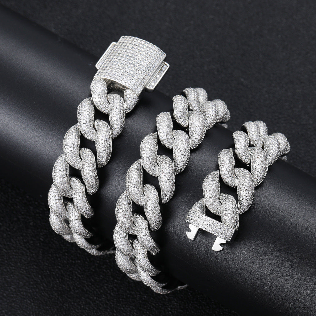 European And American New Hiphop Necklace 18mm Encrypted Bubble Cuban Chain Spring Buckle Full Zircon Domineering Necklace Jewelry