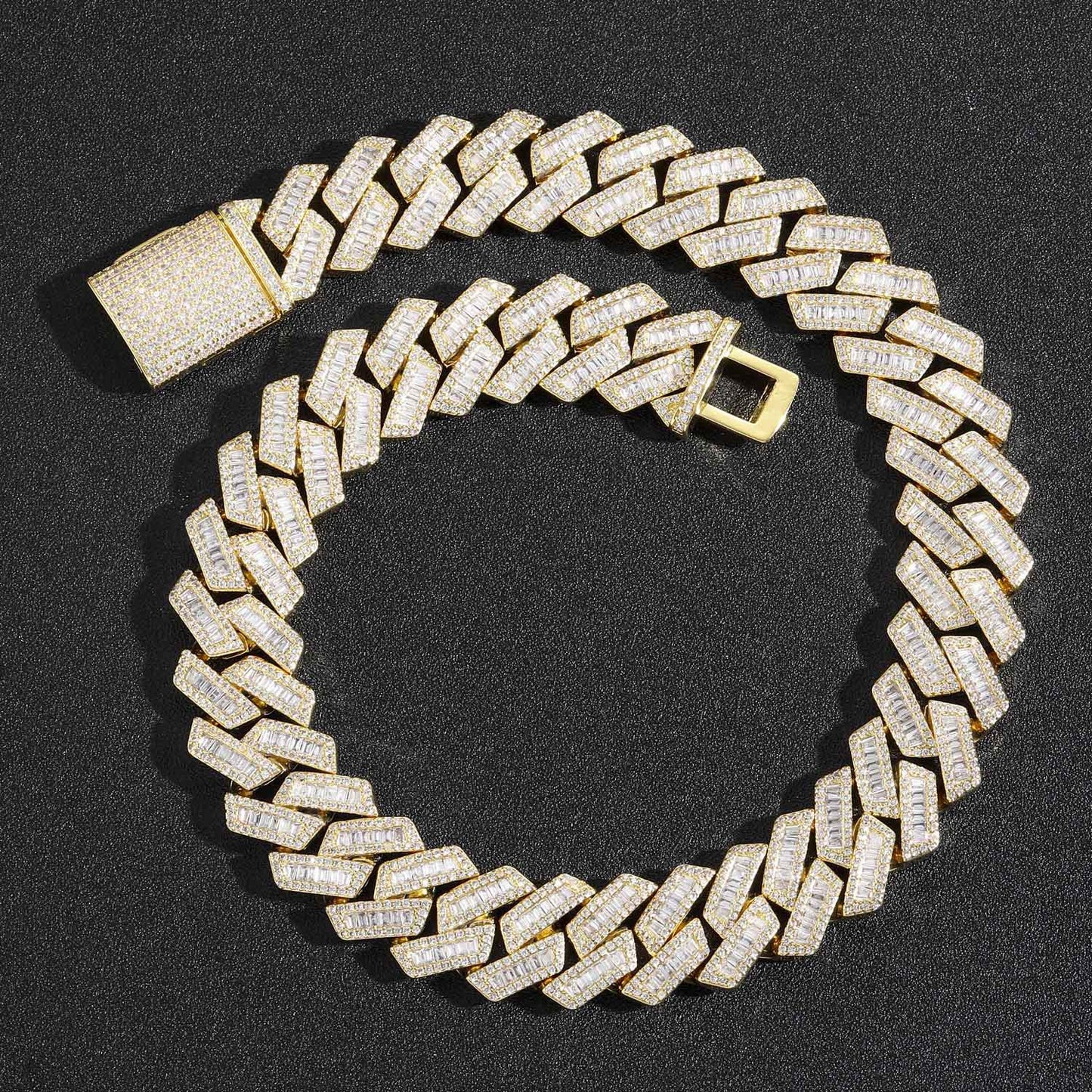 Hiphop 20mm Wide Domineering Square Round Zircon Rhombus Cuban Link Chain Personality Exaggerated Men Necklace Jewelry