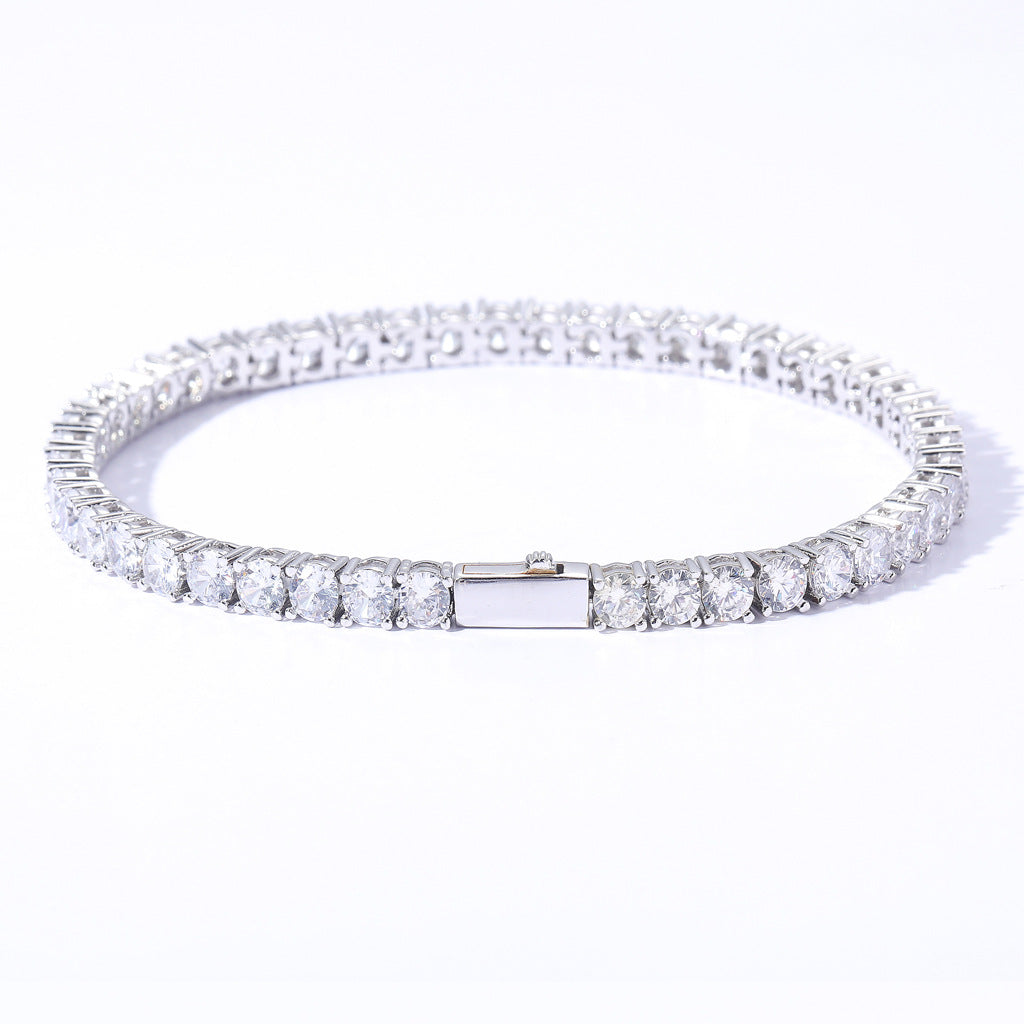 Classic 3mm/4mm/5mm Wide Spring Buckle Hip-Hop Brass CZ Tennis Linkl Chain A Row Zircon Hiphop Bracelet Jewelry