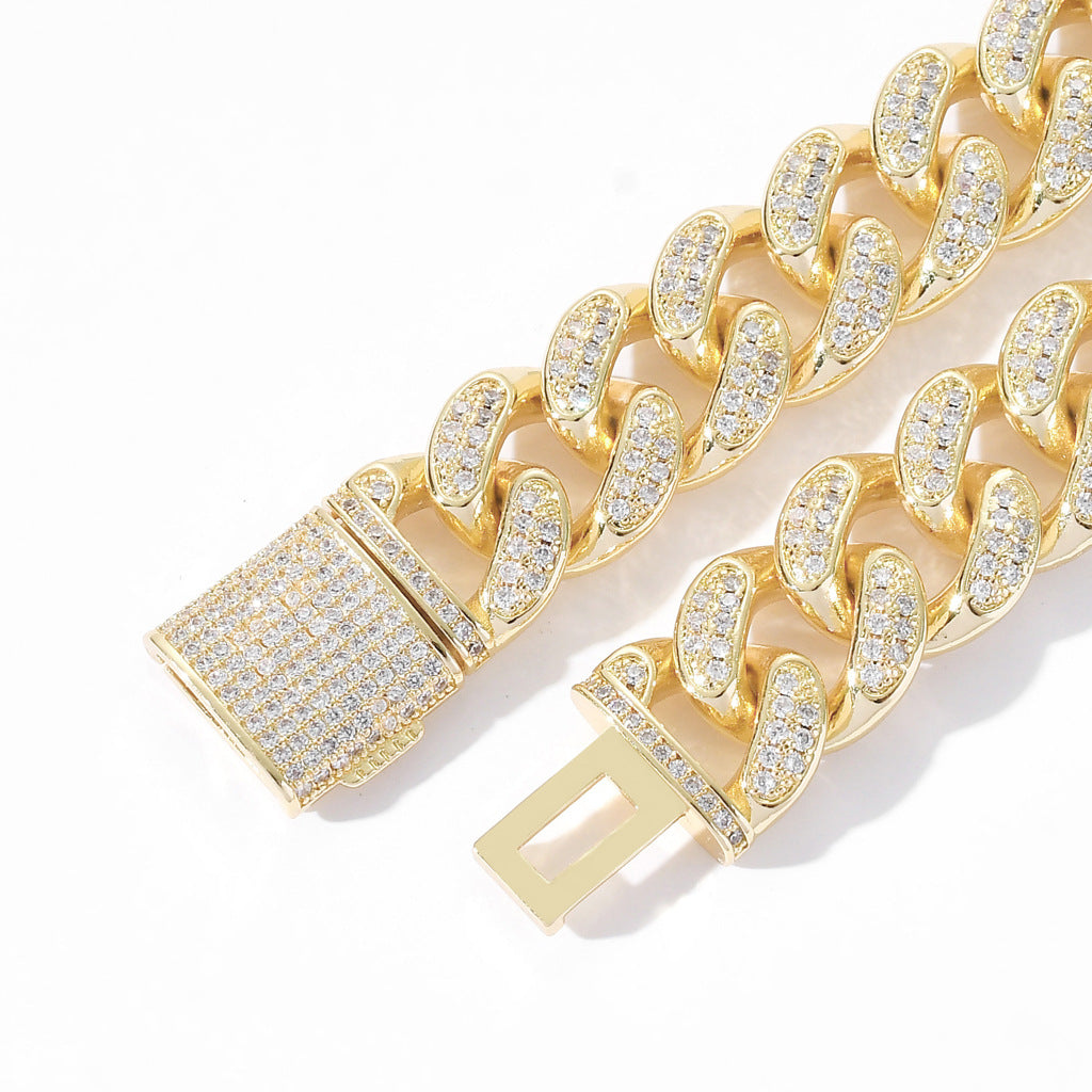 15MM Gold Filled Cuban Link Bracelet Hip Hop Jewelry CZ Fully Iced Out Miami 14K Solid Diamond Cuban Link Fshion Bracelet Jewelry