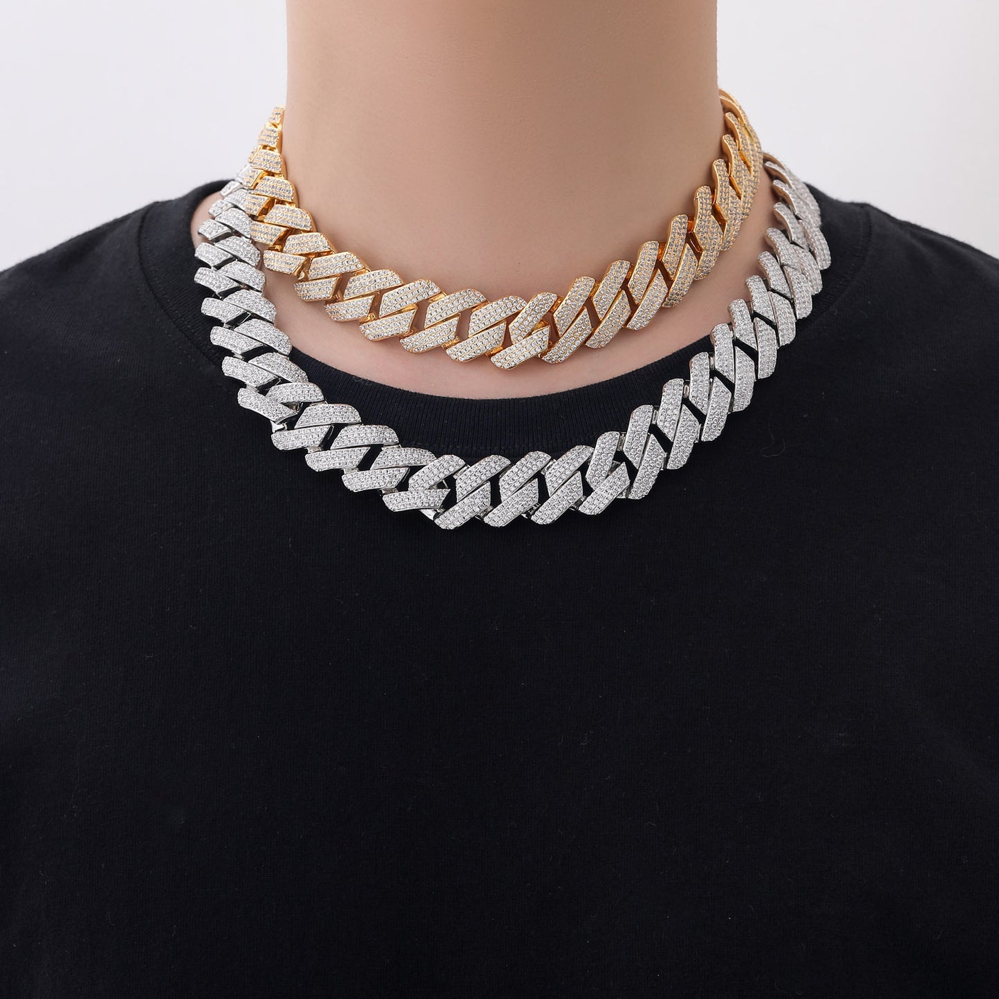 Hip Hop 20mm Three Row Brass Micro Pave ZIrcon Cuban Link Chain Thick Rhombus Full Diamond Men Necklace Jewelry