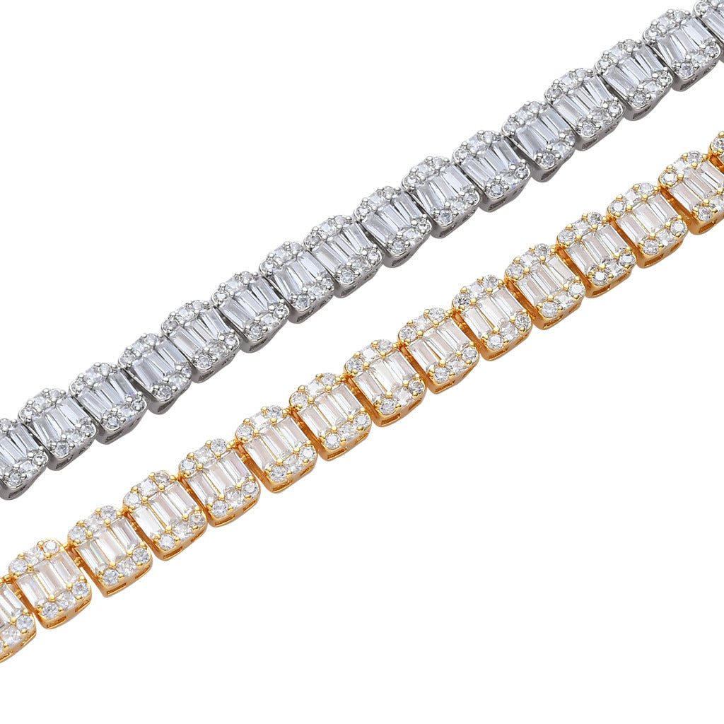 Baguette Cubic Zirconia Cz Tennis Chain Necklace Hip Hop Iced Out Bling Men Boy Rock Punk ICE Jewelry