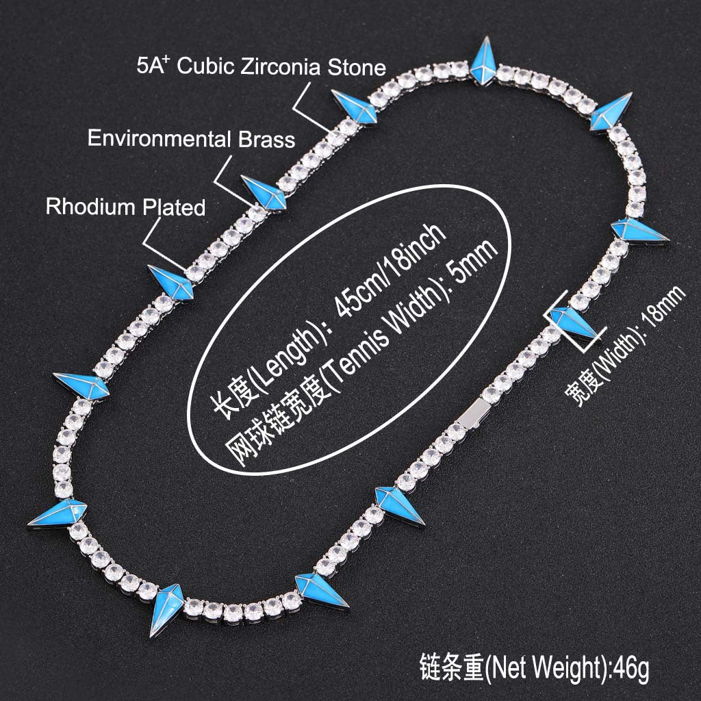Hip Hop Bling 5mm Brass Plated Gold Zircon Tennis Chain Iced Out Wolf Tooth Cubic Zircon CZ Necklace Jewelry
