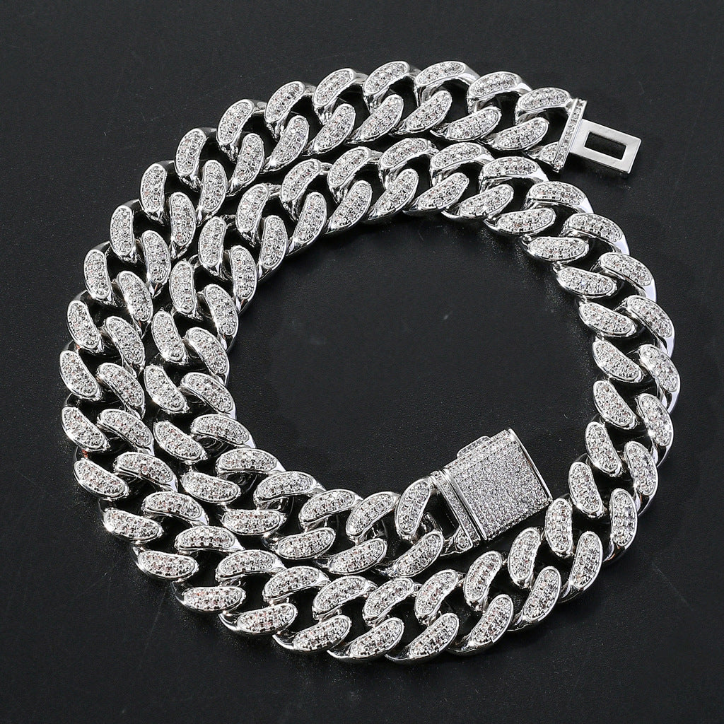 New Mens Rap Gold Hiphop Hip Hop Jewelry Chunky 15mm Iced Out AAA Cubic Zircon Miami Cuban Chain Necklace