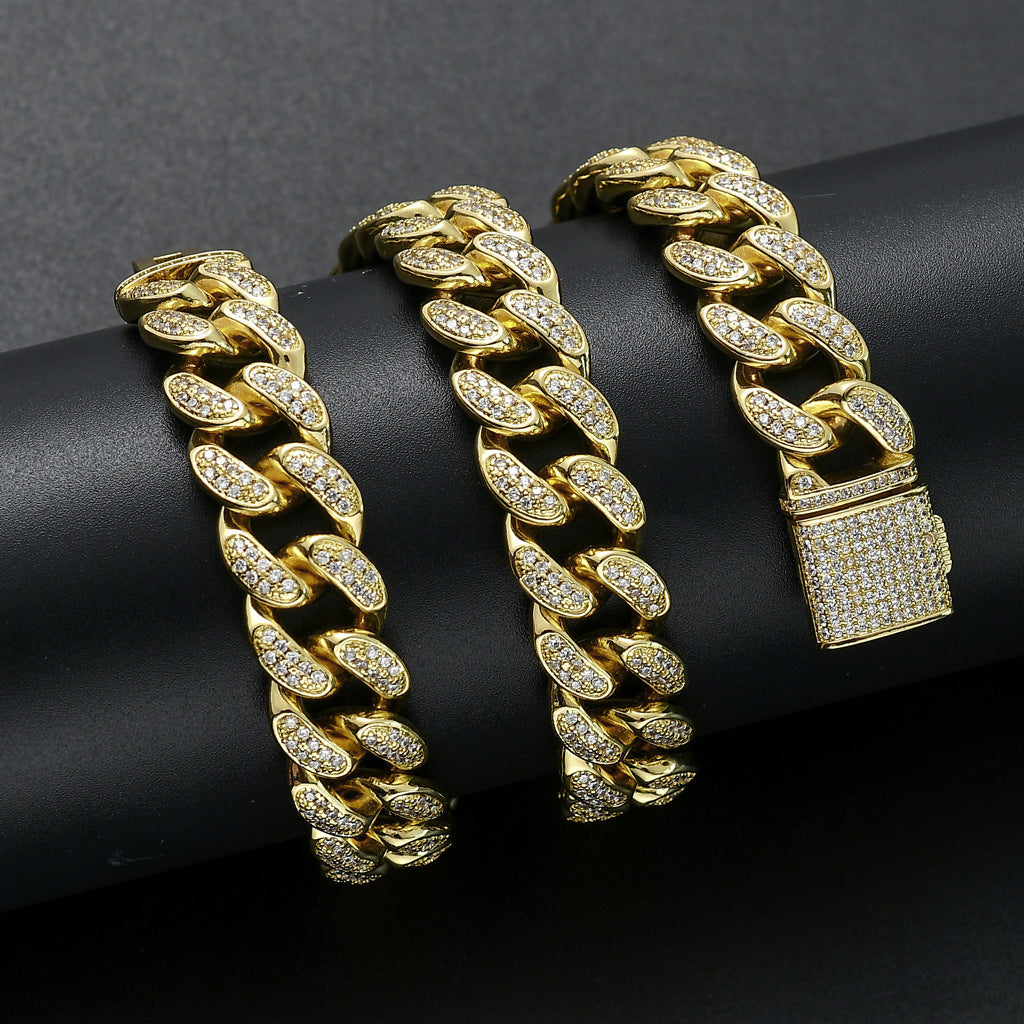 New Mens Rap Gold Hiphop Hip Hop Jewelry Chunky 15mm Iced Out AAA Cubic Zircon Miami Cuban Chain Necklace
