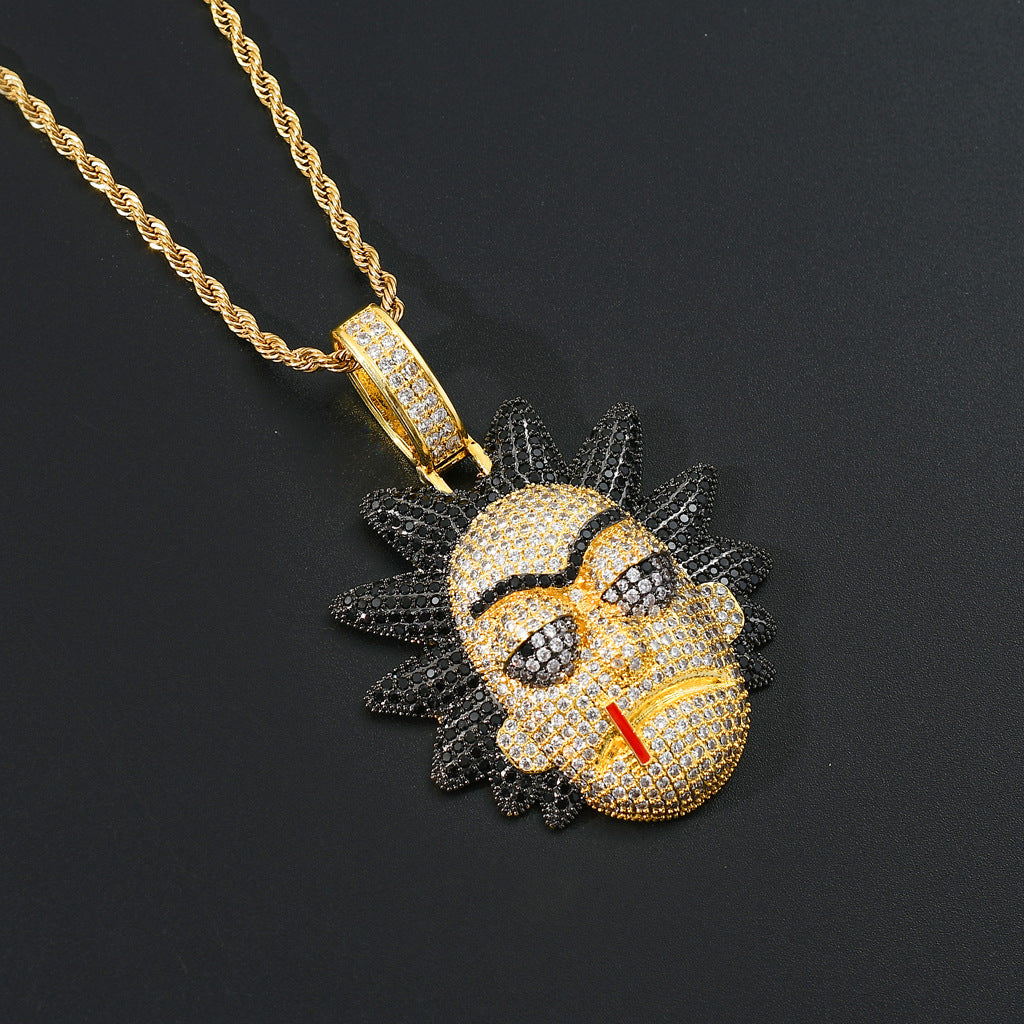 Brass With Zircon Anime Character Rick Avatar Pendant Necklace Collar Con Colgante De Rick