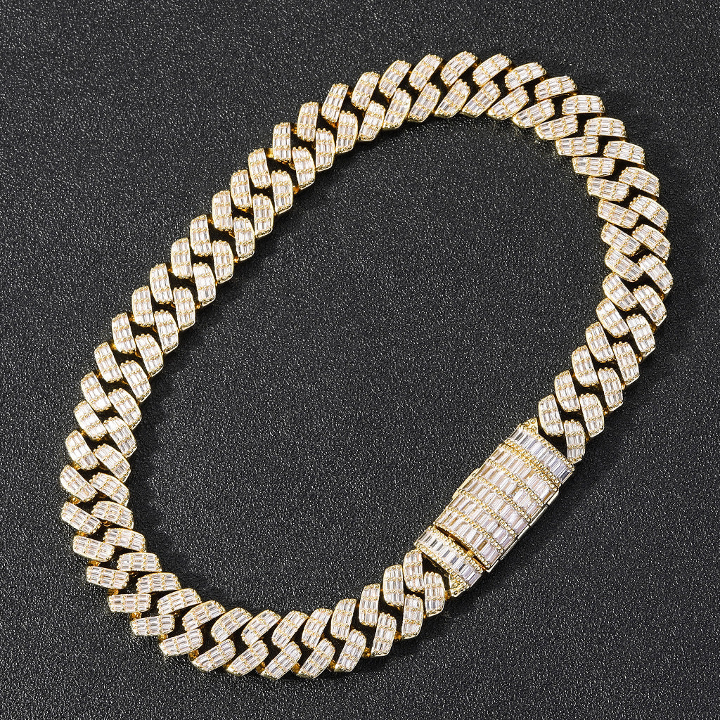 Hiphop Square Round Zircon Chain Mixed Diamond Cuban Link Chain Necklace Fashion Style Jewelry