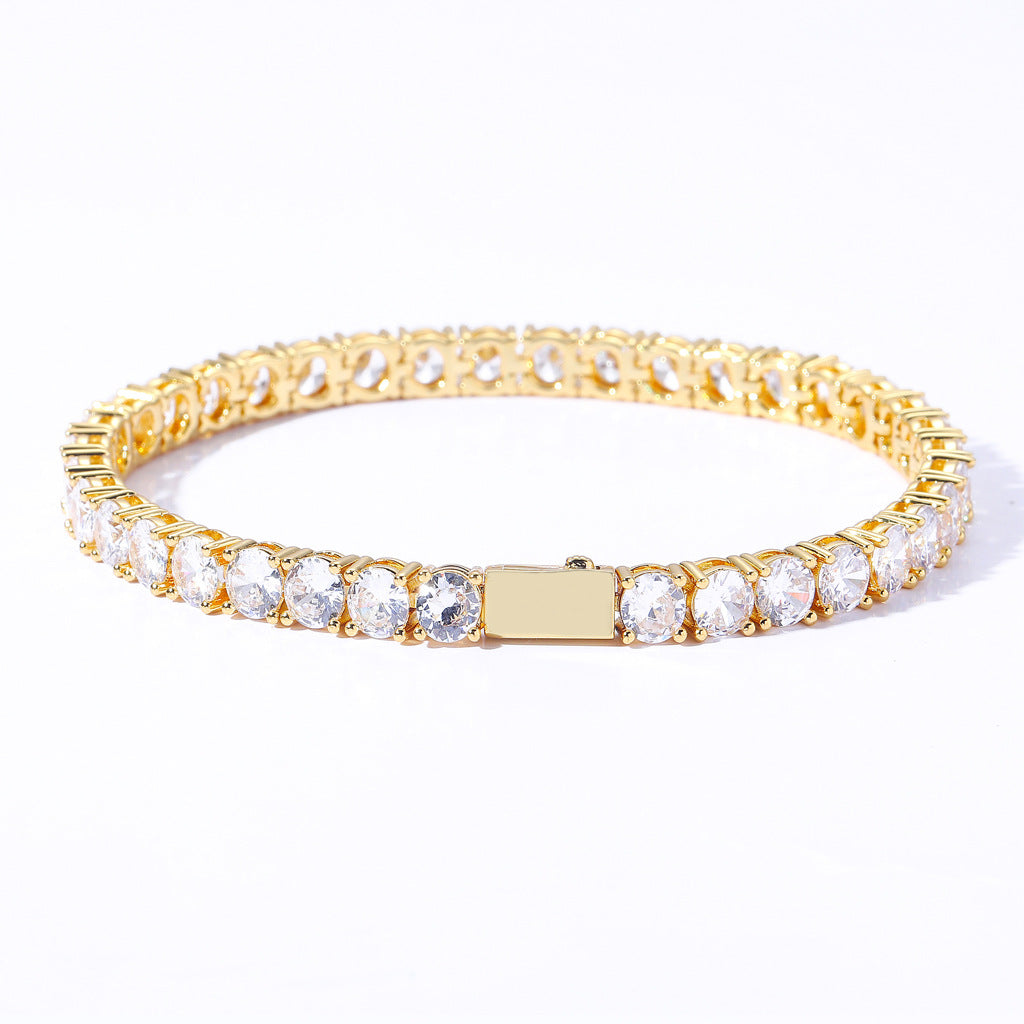 Classic 3mm/4mm/5mm Wide Spring Buckle Hip-Hop Brass CZ Tennis Linkl Chain A Row Zircon Hiphop Bracelet Jewelry