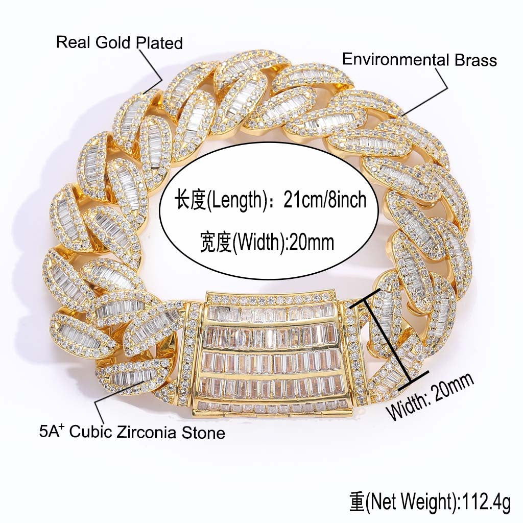 Hip Hop 20MM Box Buckle Miami Heavy Industry Bar Cuban Link Chain Full Zircon Hip Hop Men Necklace Jewelry