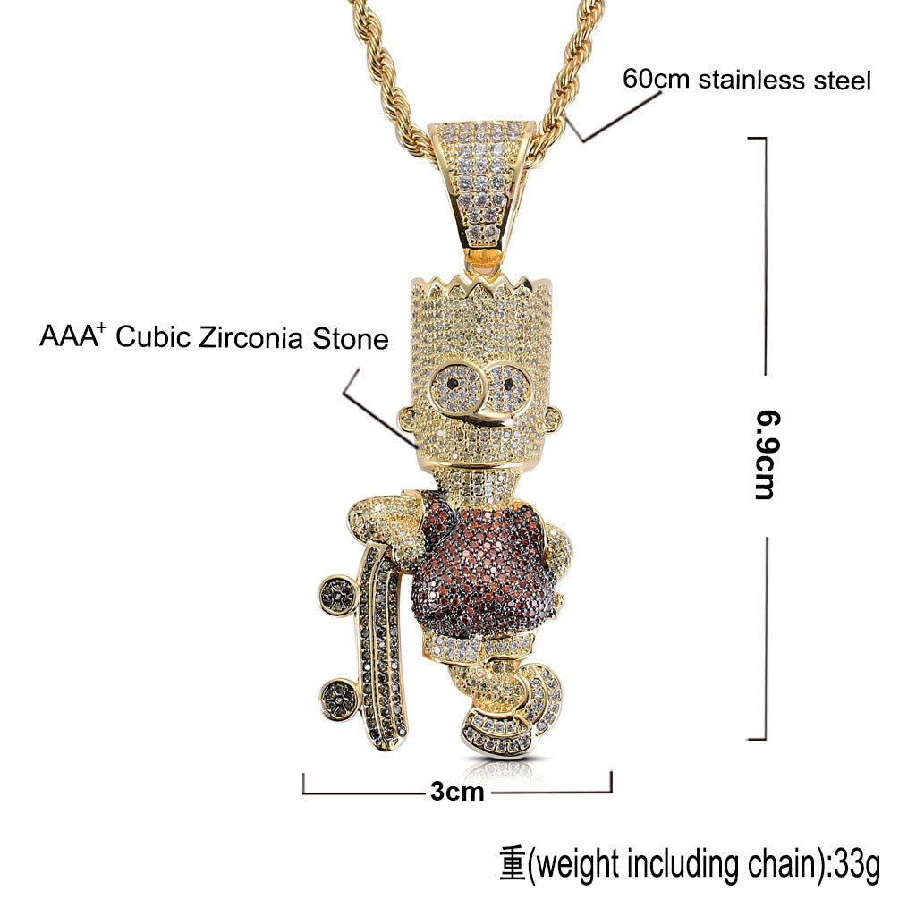 Iced Out 3A Cubic Colorfu Zircon Cartoon Character Simpson Charm Pendant Necklace