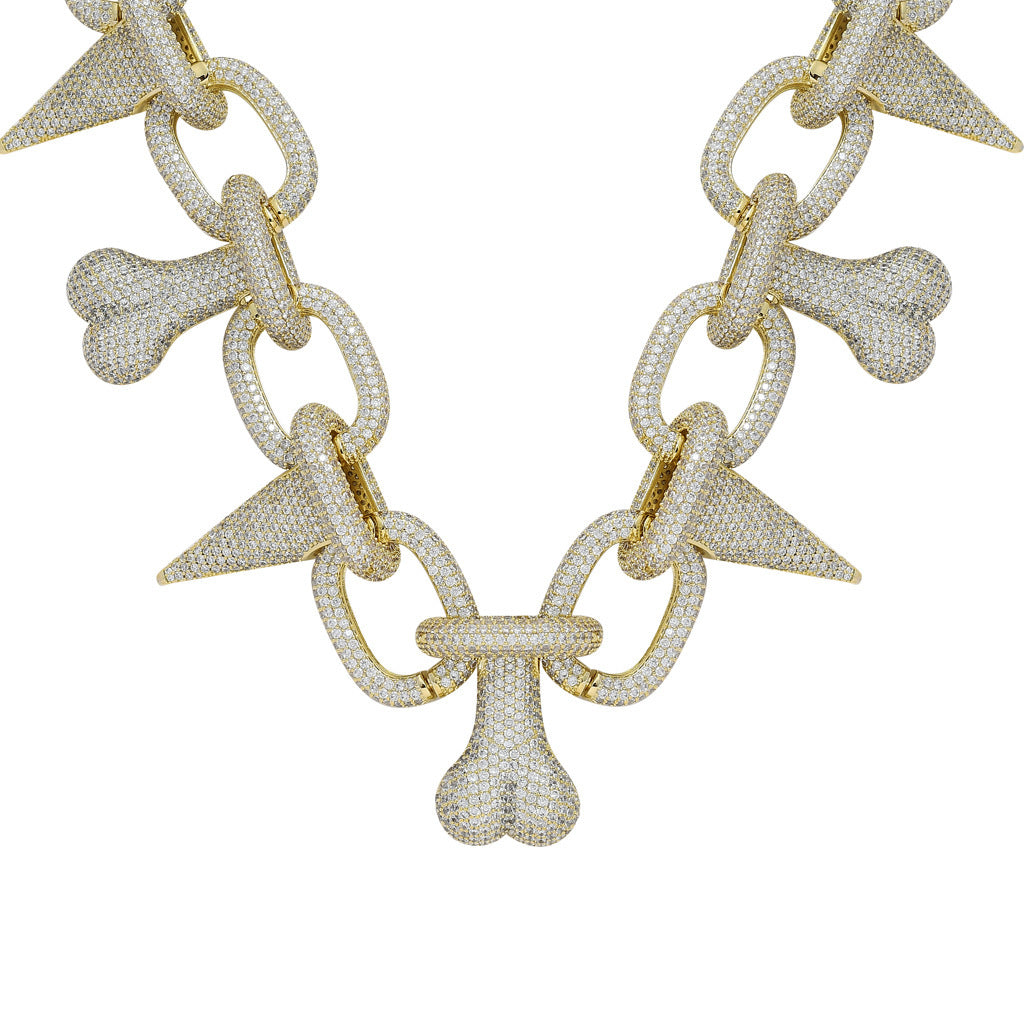 Bone Spiked Necklace Hip Hop Exaggerated Necklace Micro Pave Zircon Chain Jewelry