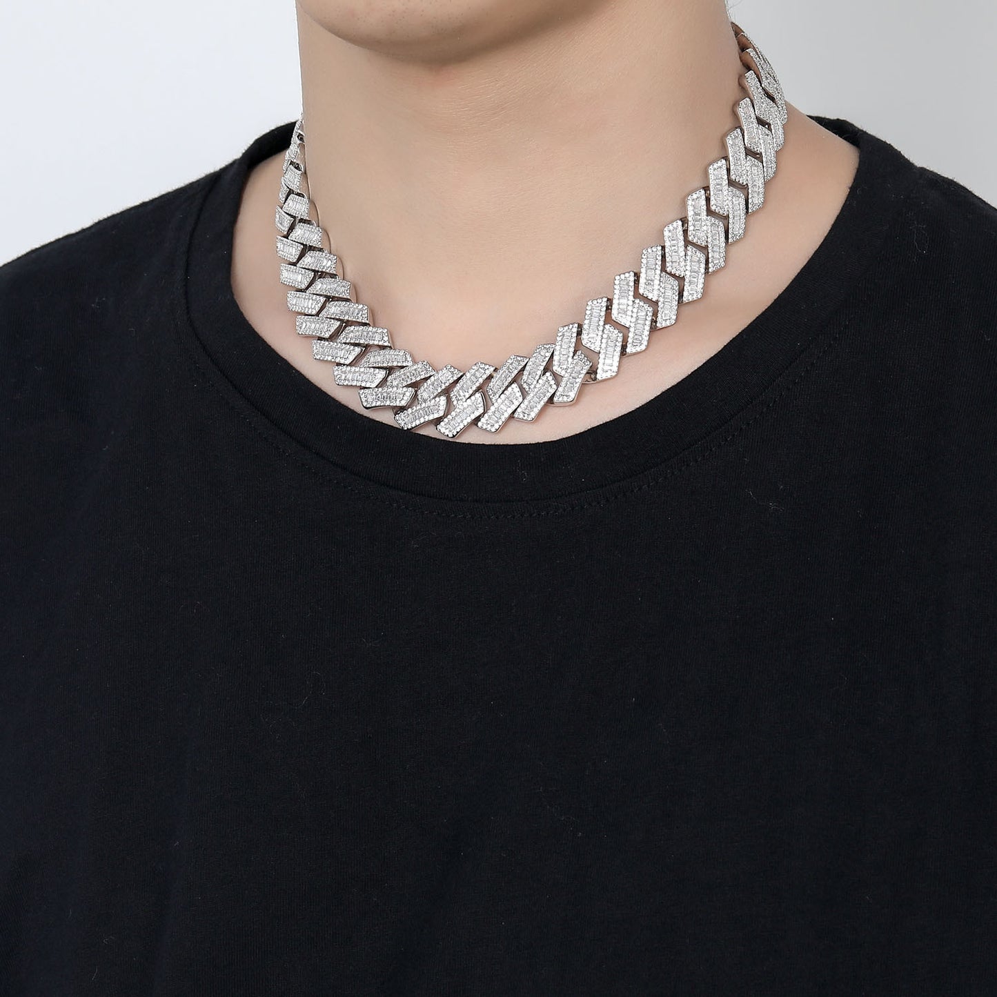 Hiphop 20mm Wide Domineering Square Round Zircon Rhombus Cuban Link Chain Personality Exaggerated Men Necklace Jewelry