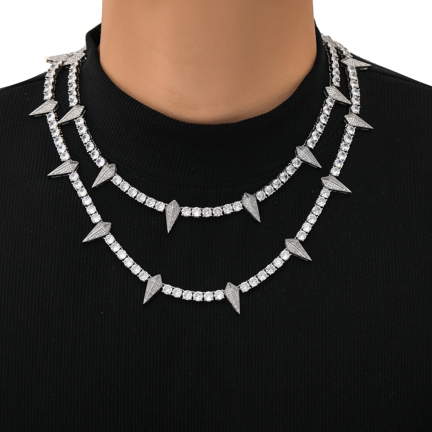 Hip Hop Bling 5mm Brass Plated Gold Zircon Tennis Chain Iced Out Wolf Tooth Cubic Zircon CZ Necklace Jewelry