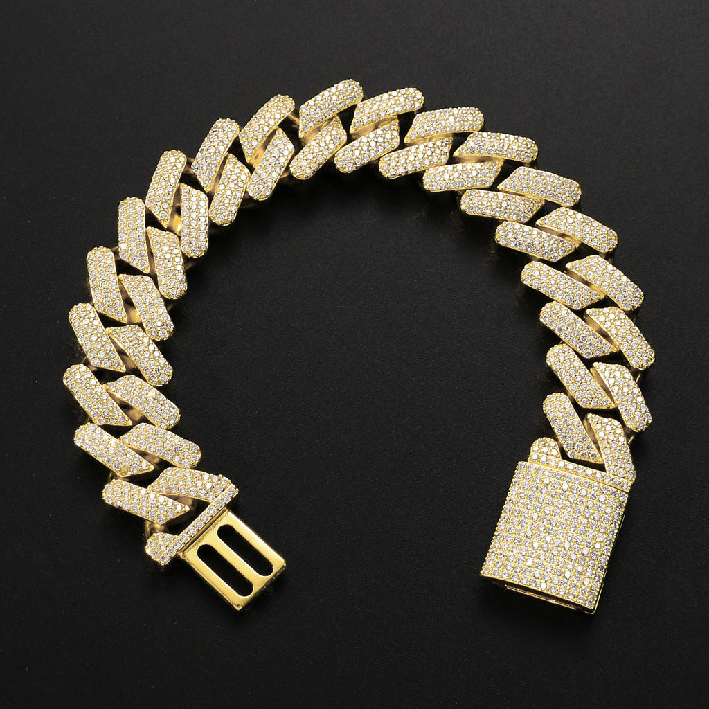 Hip Hop 20MM Box Buckle Miami Heavy Industry Bar Cuban Link Chain Full Zircon Hip Hop Men Bracelet Jewelry