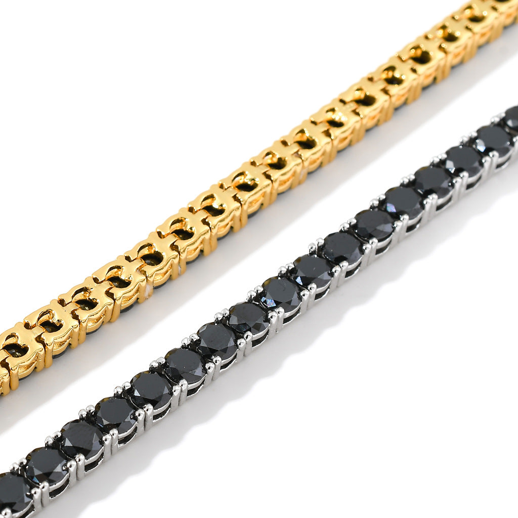 Hip Hop Tennis Chain 4mm Wide Black Zircon Single Row Zircon Fashion Brand Men Hip Hop Bracelet Jewelry