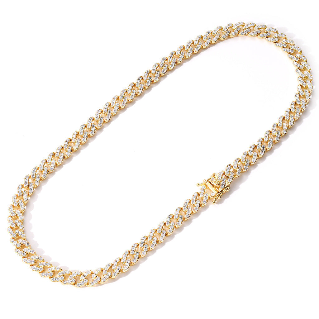 Hip Hop Fashion 9mm 1 Row White Zircon Rose Gold Iced Out Miami Cuban Link Chain Necklace Jewelry