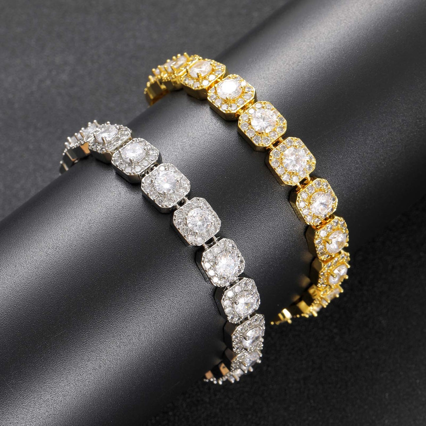 European American Hip Hop Bracelet 10mm Wide Rock Sugar Tennis Link Chain Micro Pave Full Zircon Flip Trend Men Bracelet Jewelry