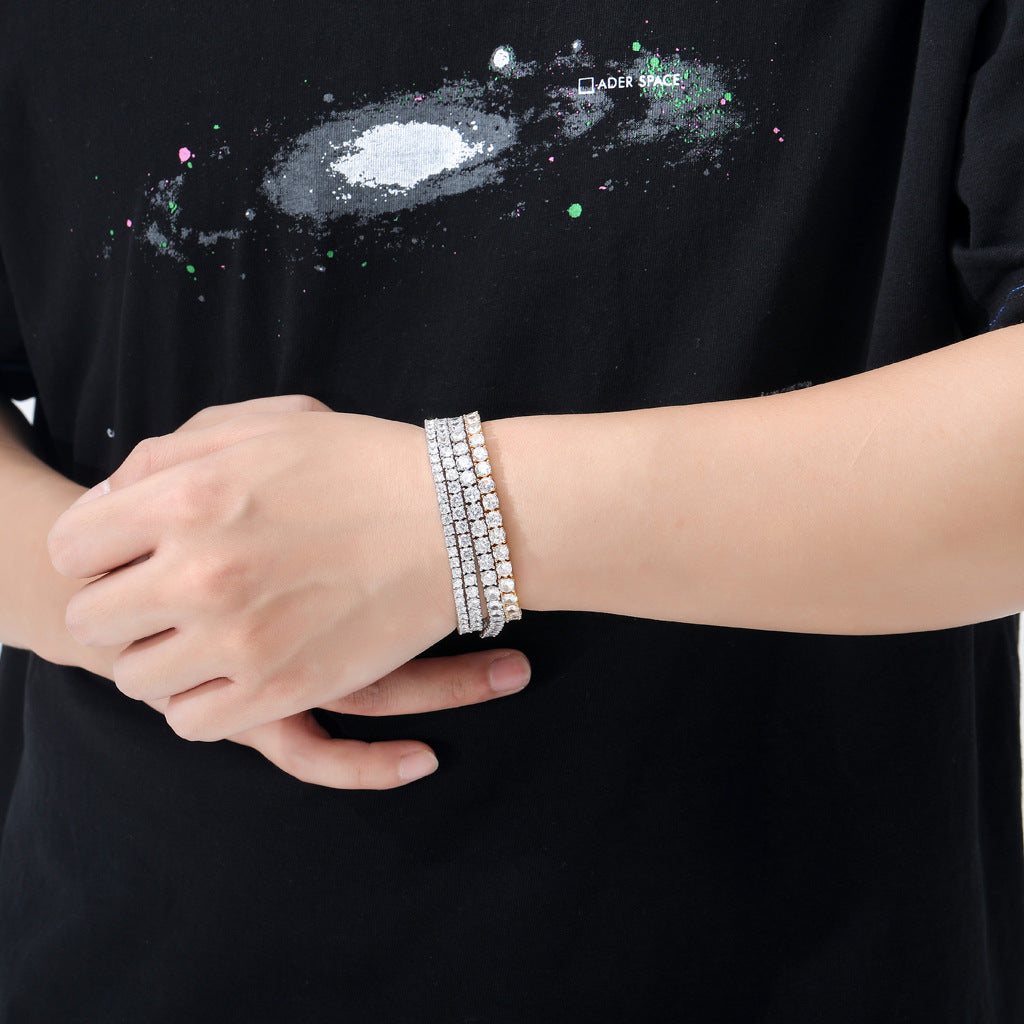 Classic 3mm/4mm/5mm Wide Spring Buckle Hip-Hop Brass CZ Tennis Linkl Chain A Row Zircon Hiphop Bracelet Jewelry