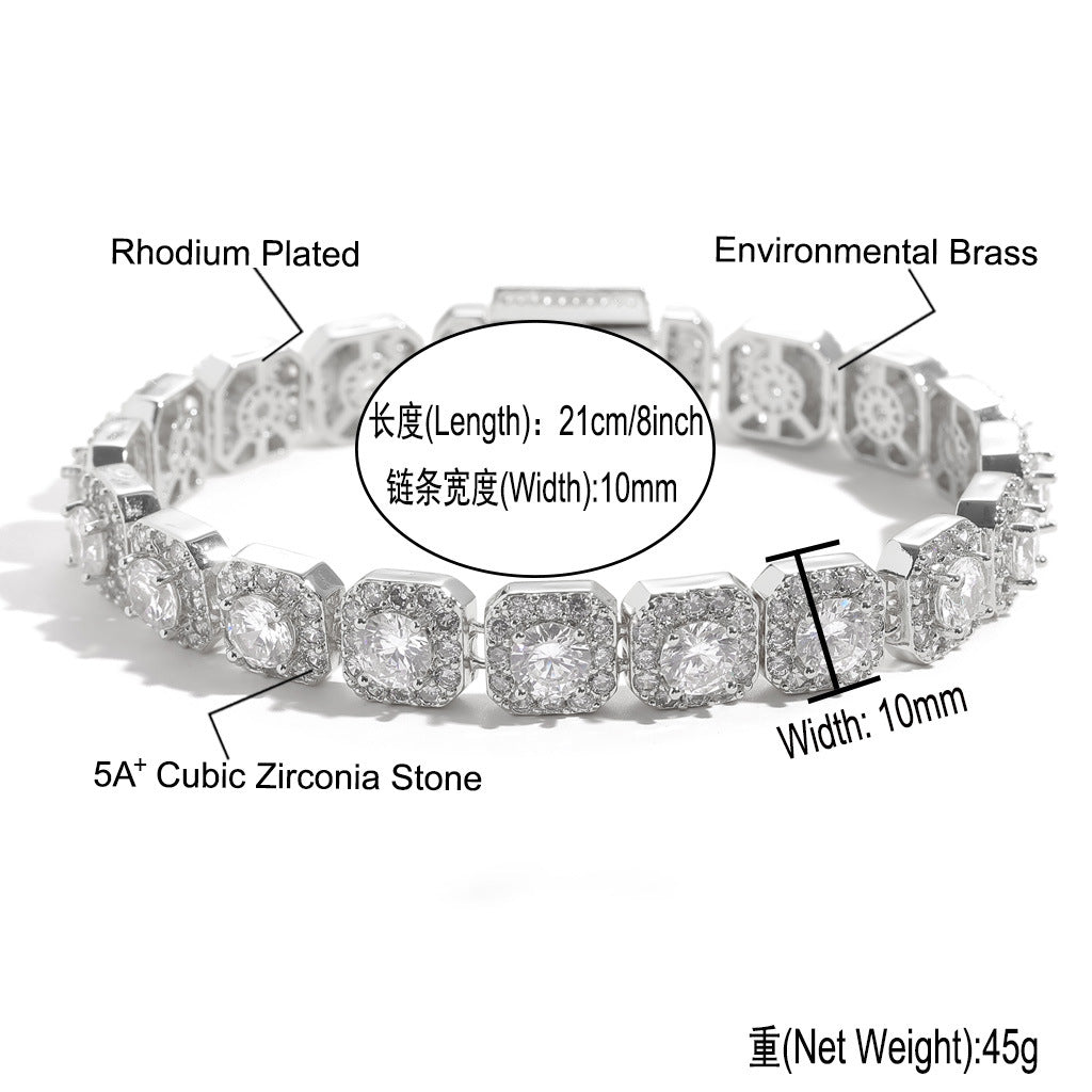 European American Hip Hop Bracelet 10mm Wide Rock Sugar Tennis Link Chain Micro Pave Full Zircon Flip Trend Men Bracelet Jewelry