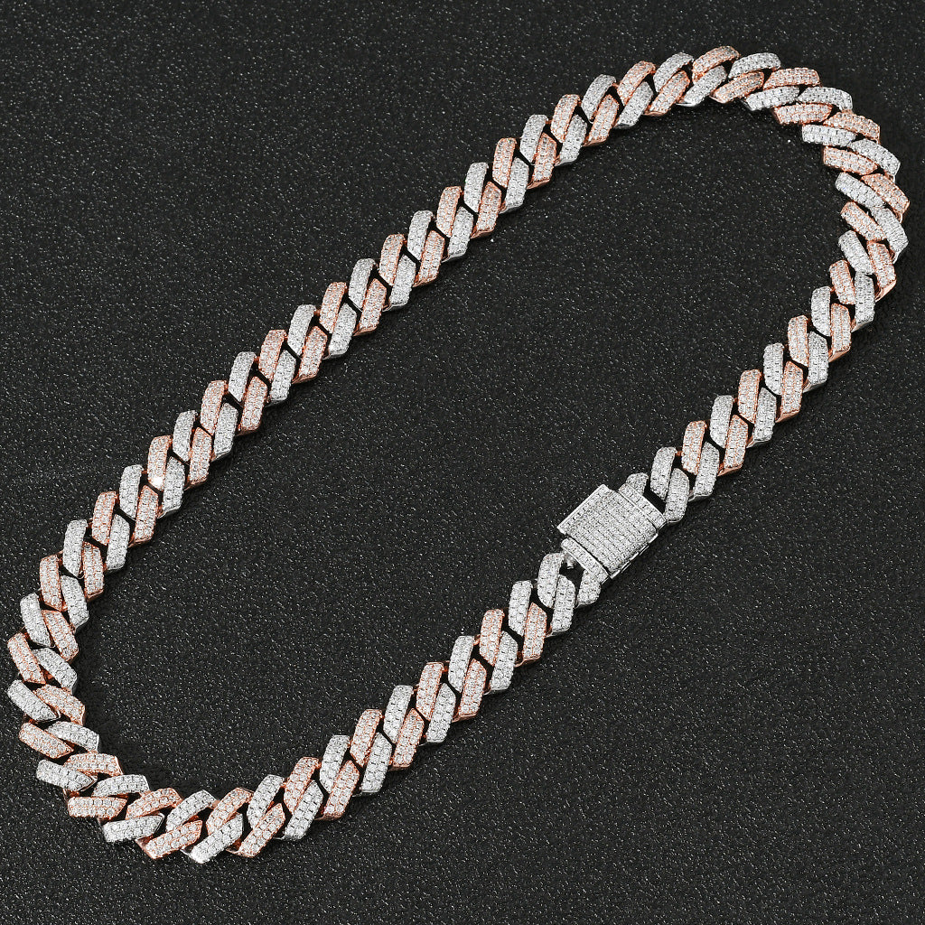 New 14mm White Gold Rose Gold Mixed Color Chocker Necklace From India Solid Gold Cuban Link Chain Necklace Jewelry