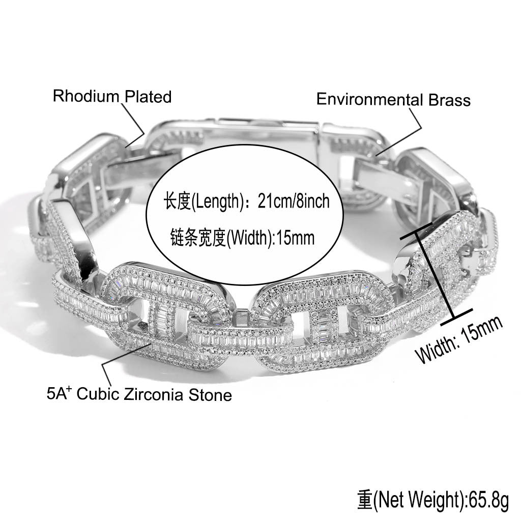 Products Hip Hop Coffee Bean Pig Nose Bracelet 15mmT Cubic Zirconia Clavicle Chain Rap Rapper Men Bracelet Jewelry