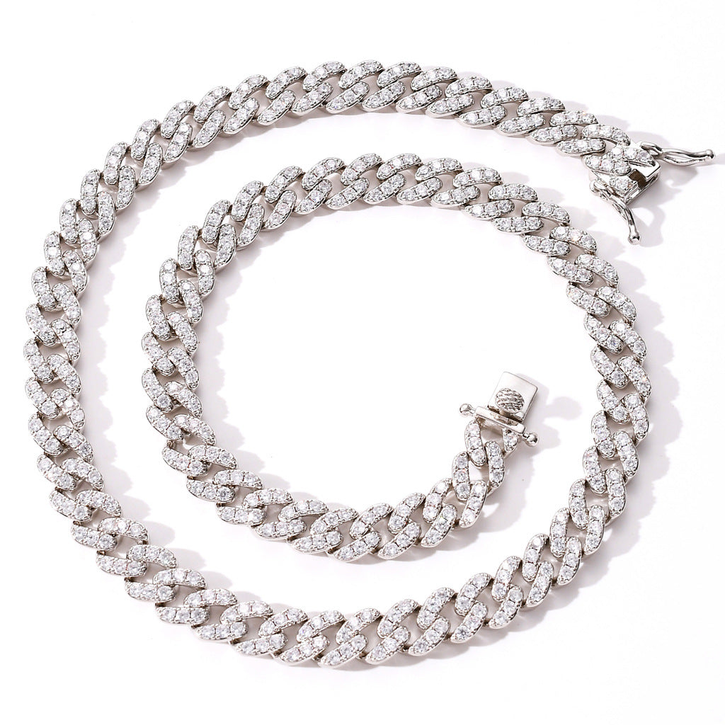 Hip Hop Fashion 9mm 1 Row White Zircon Rose Gold Iced Out Miami Cuban Link Chain Necklace Jewelry