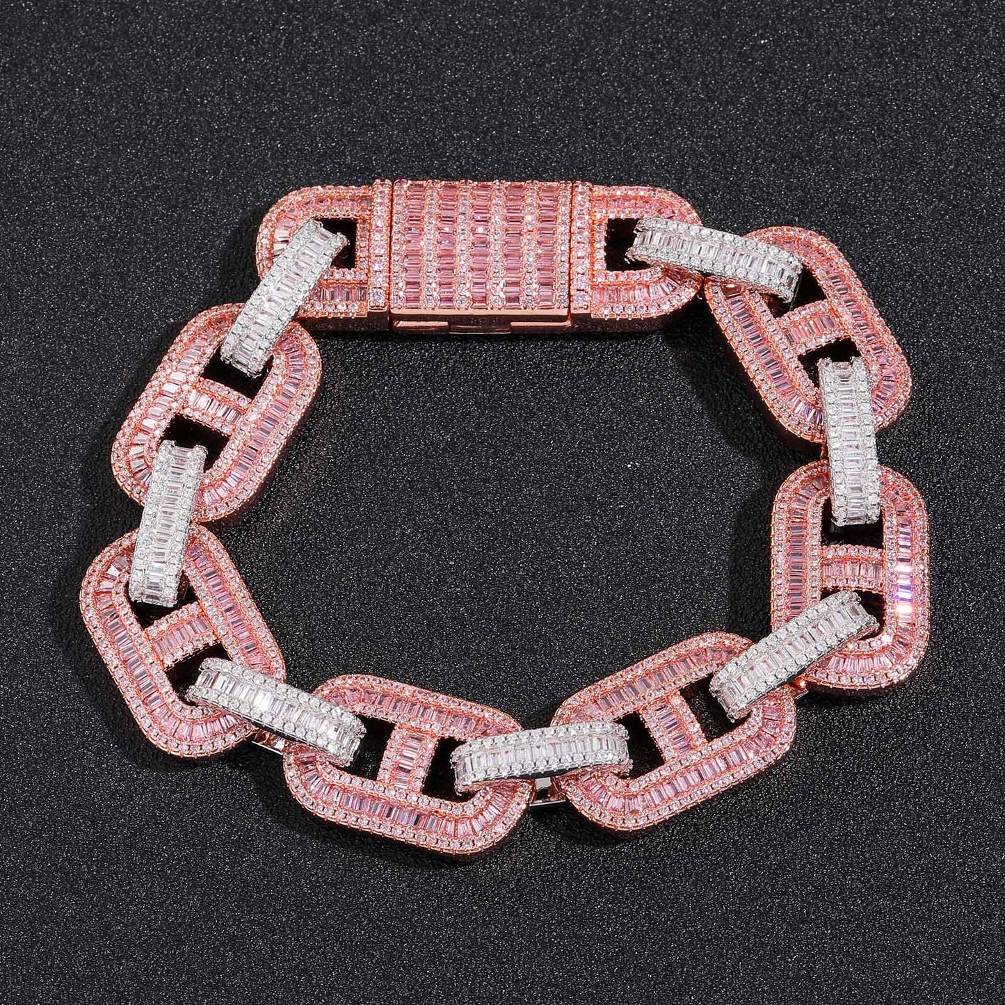 Products Hip Hop Coffee Bean Pig Nose Bracelet 15mmT Cubic Zirconia Clavicle Chain Rap Rapper Men Bracelet Jewelry
