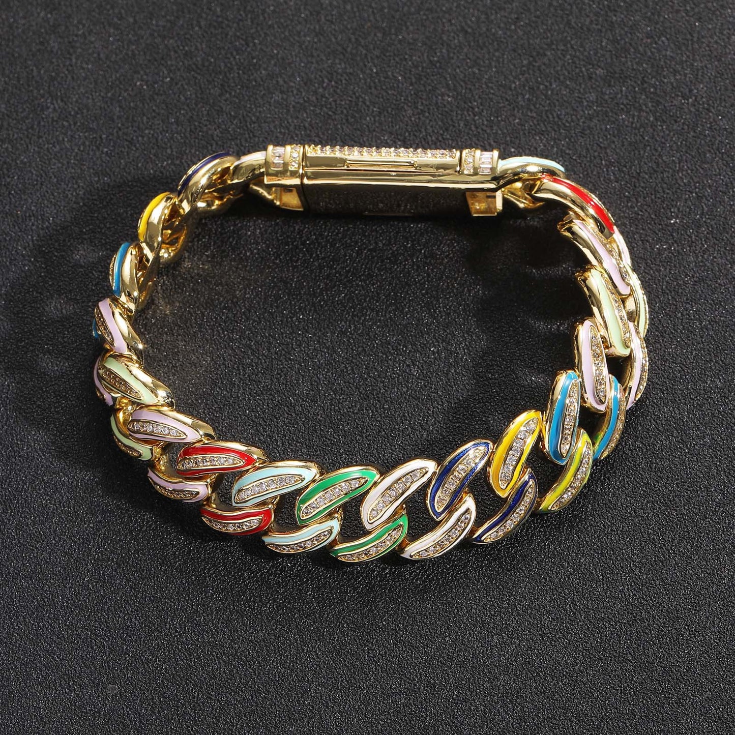 Real Iced Out Jewelry For Cheap Brass jewelry Gold Plated With Bling Zircon 15mm Rainbow Oil Women Men Cuban Chain Choker Necklace