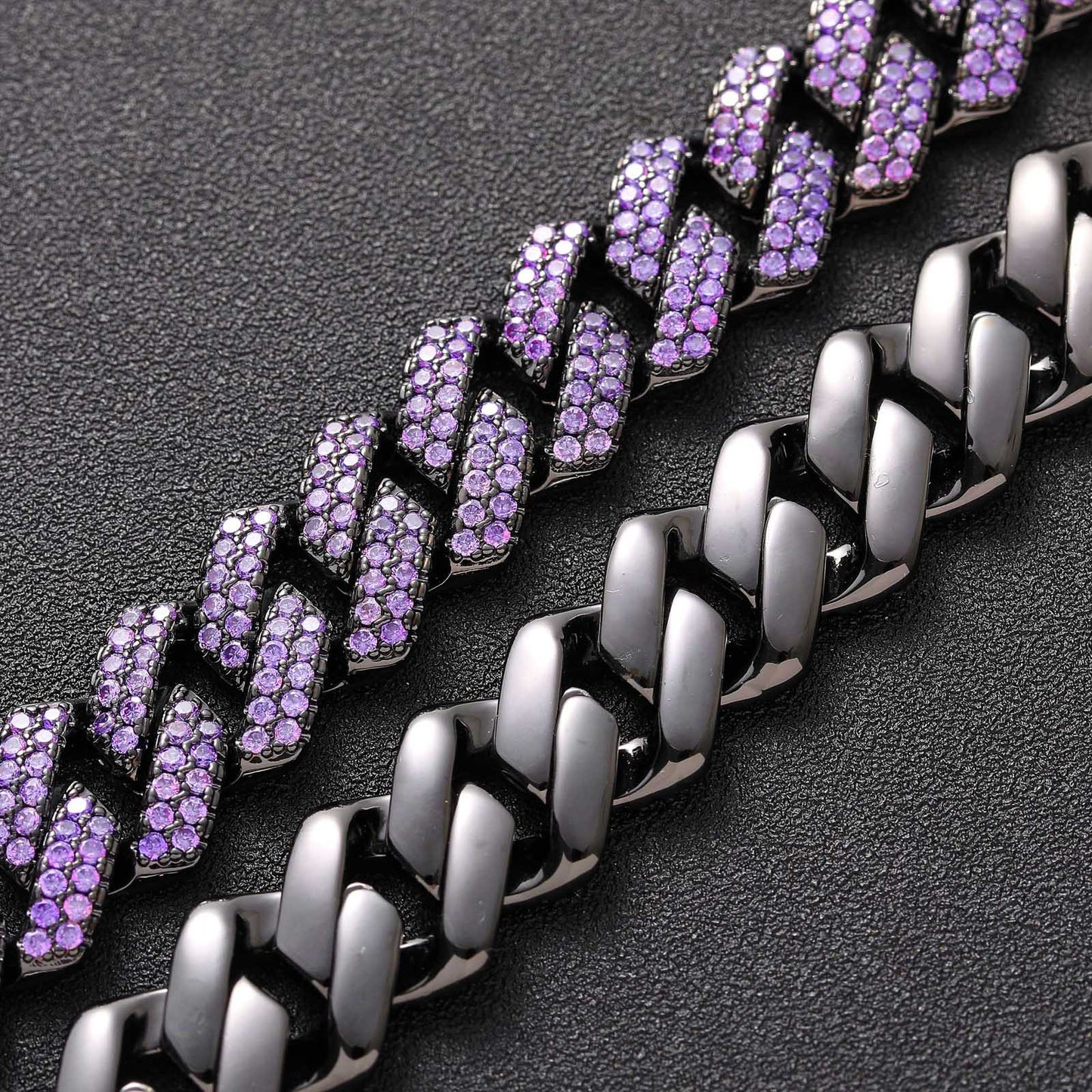 Products Hiphop Bracelet Men Purple Zircon 15mm Rhombus Cuban Chain Copper Inlaid Zircon Hip Hop Cuban Link Chain Bracelet