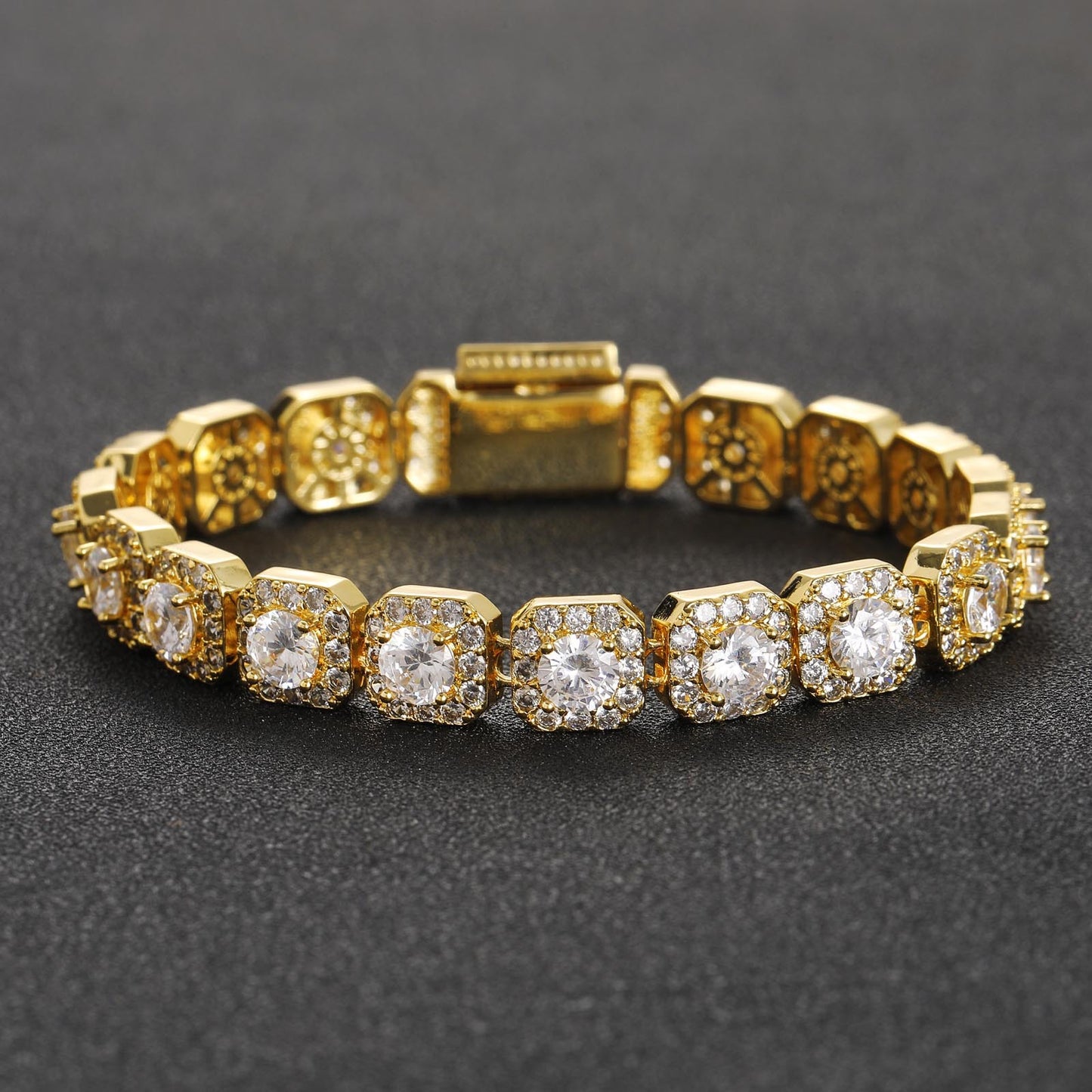 European American Hip Hop Bracelet 10mm Wide Rock Sugar Tennis Link Chain Micro Pave Full Zircon Flip Trend Men Bracelet Jewelry