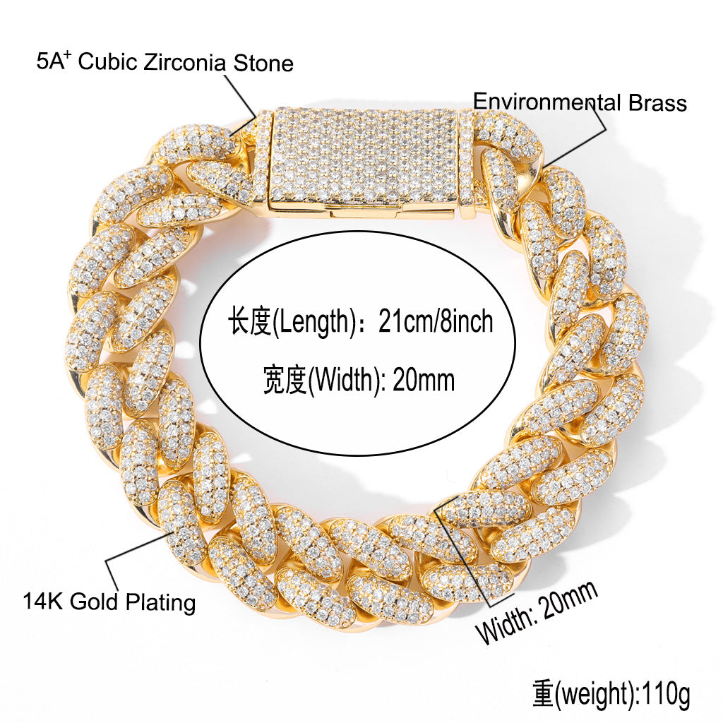 20mm Cuban Link Chain Iced Out Miami Lock Domineering Ancient Bracelet Micro Pave ZirconHiphop Men Bracelet Jewelry