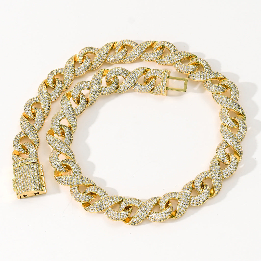 New Arrival 8 Character Infinite Chain Cuban Link Chain Micro Pave Zircon Trendy Hip Hop Necklace Jewelry