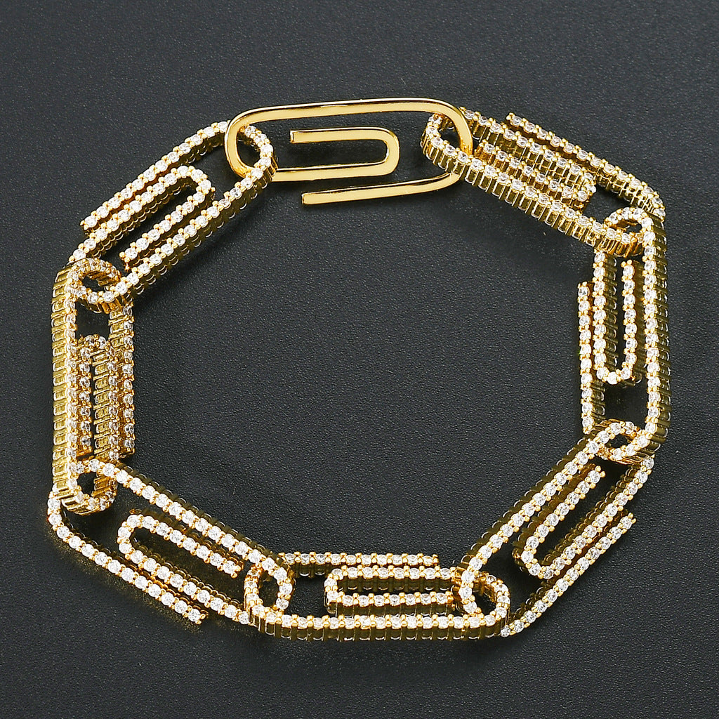 10mm Miami Zirconia Diamond CZ Bling Diamond Cuban Link Paper Clip Bracelet