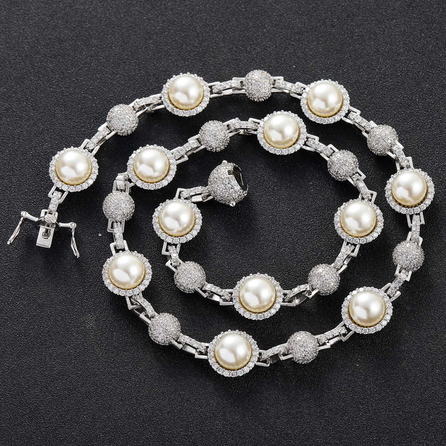 New Arrival Hip Hop Diamond Pearl Necklace Men Fashion Hip Hop Necklace Jewelry