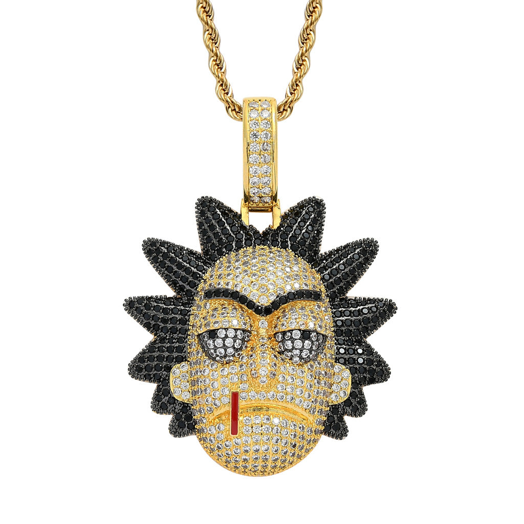 Brass With Zircon Anime Character Rick Avatar Pendant Necklace Collar Con Colgante De Rick