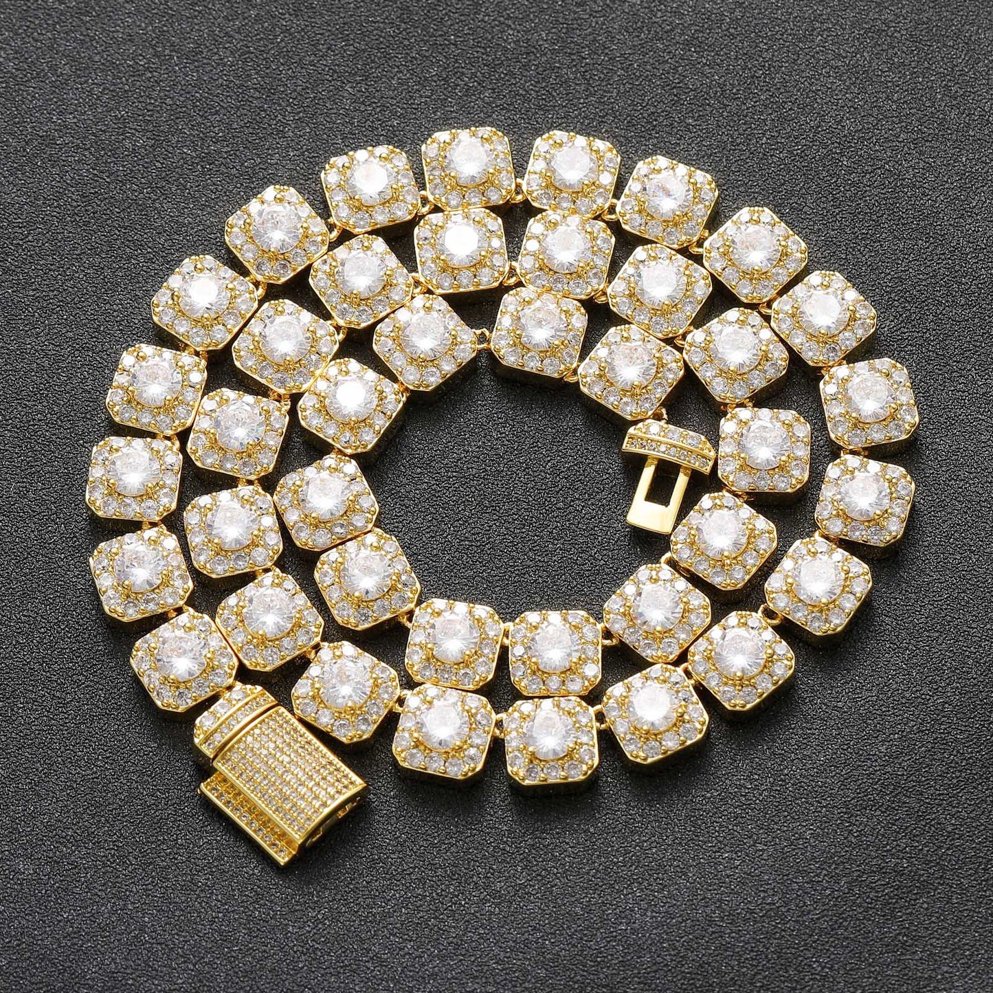 European American Hip Hop Necklace 10mm Wide Rock Sugar Tennis Link Chain Zircon Necklace Flip Trend Men Necklace Jewelry