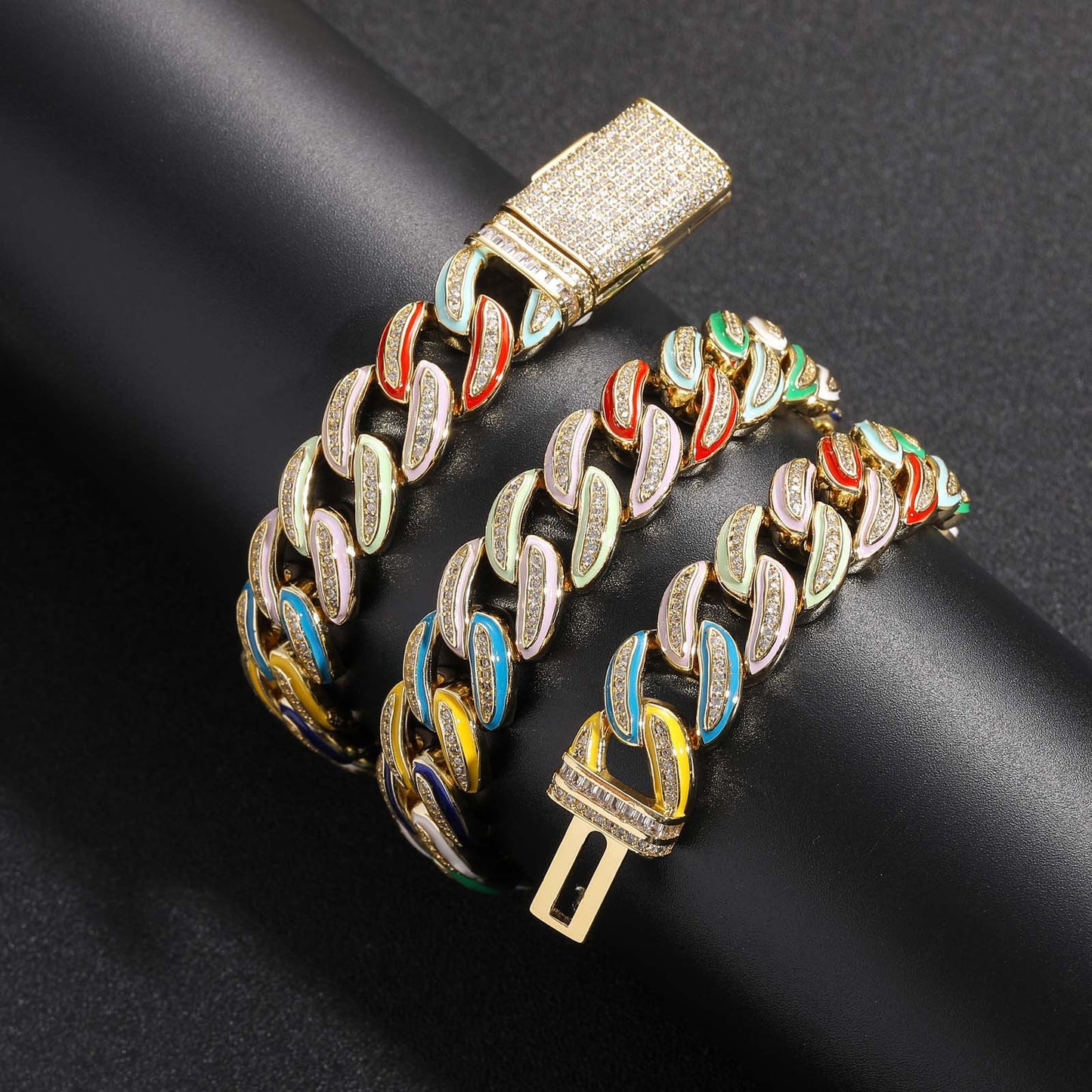 Real Iced Out Jewelry For Cheap Brass jewelry Gold Plated With Bling Zircon 15mm Rainbow Oil Women Men Cuban Chain Choker Necklace