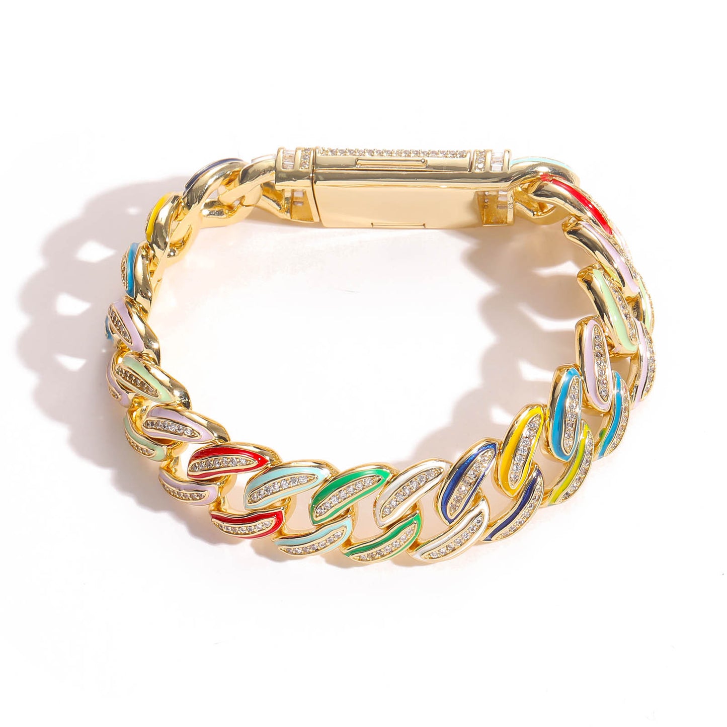 Real Iced Out Jewelry For Cheap Brass jewelry Gold Plated With Bling Zircon 15mm Rainbow Oil Women Men Cuban Chain Choker Necklace