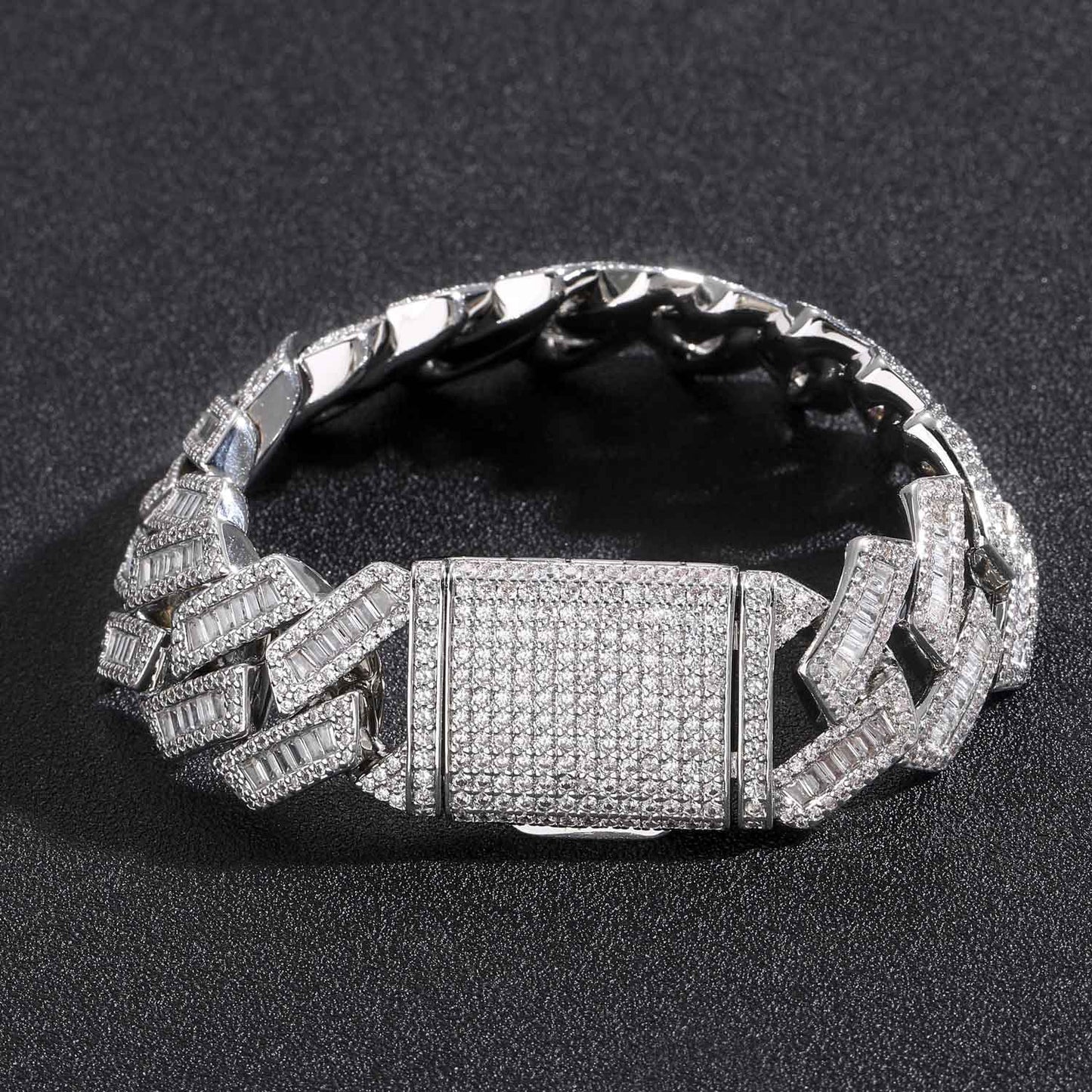 Hiphop 20mm Wide Domineering Square Round Zircon Rhombus Cuban Link Chain Personality Exaggerated Men Bracelet Jewelry