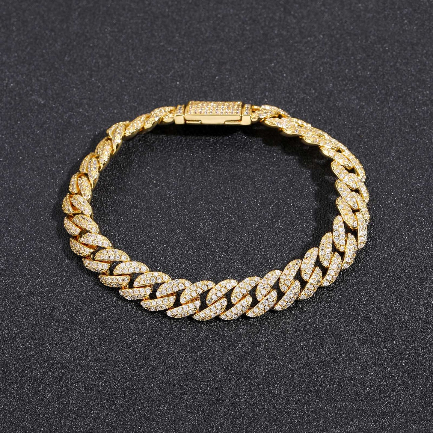 European American Bracelet 10mm Double Row Zircon Cuban Link Chain Men Bracelet Personality Hip Hop Fashion Bracelet Jewelry