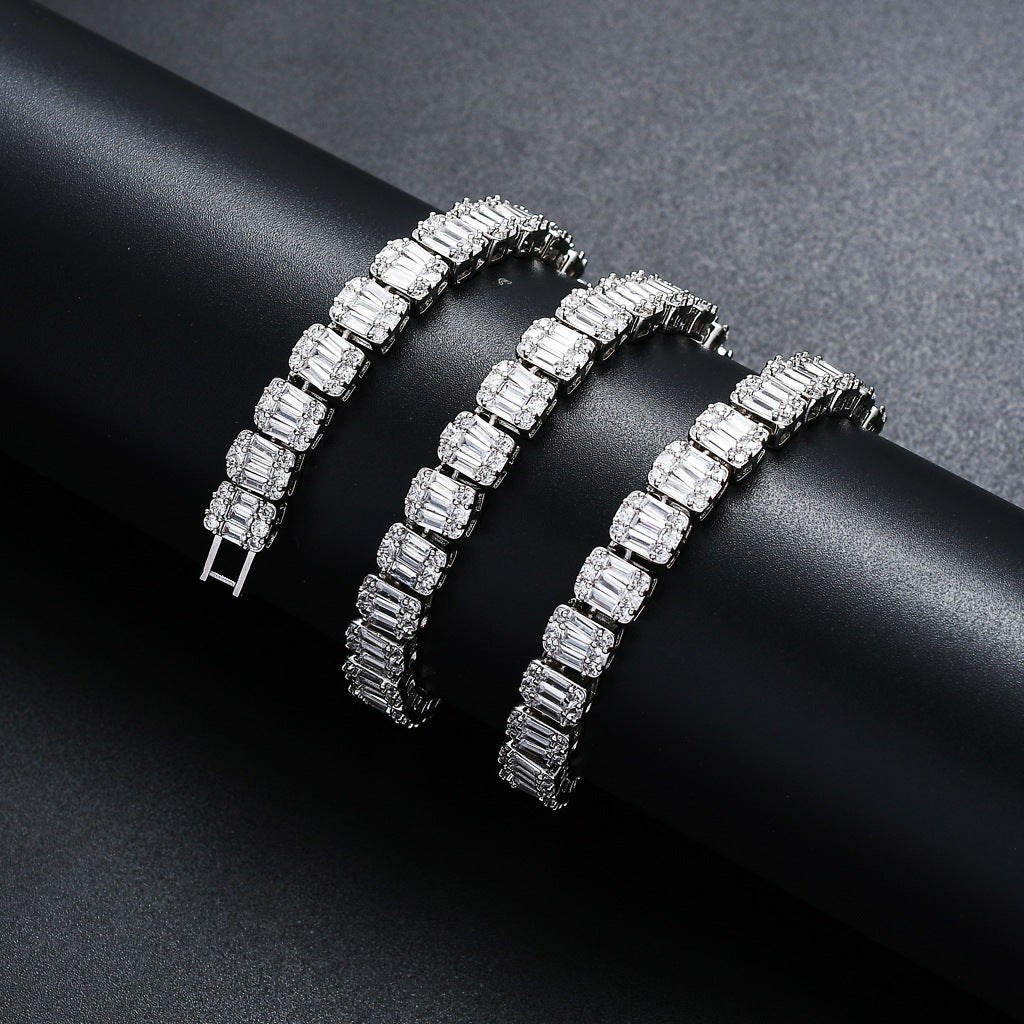 Baguette Cubic Zirconia Cz Tennis Chain Necklace Hip Hop Iced Out Bling Men Boy Rock Punk ICE Jewelry