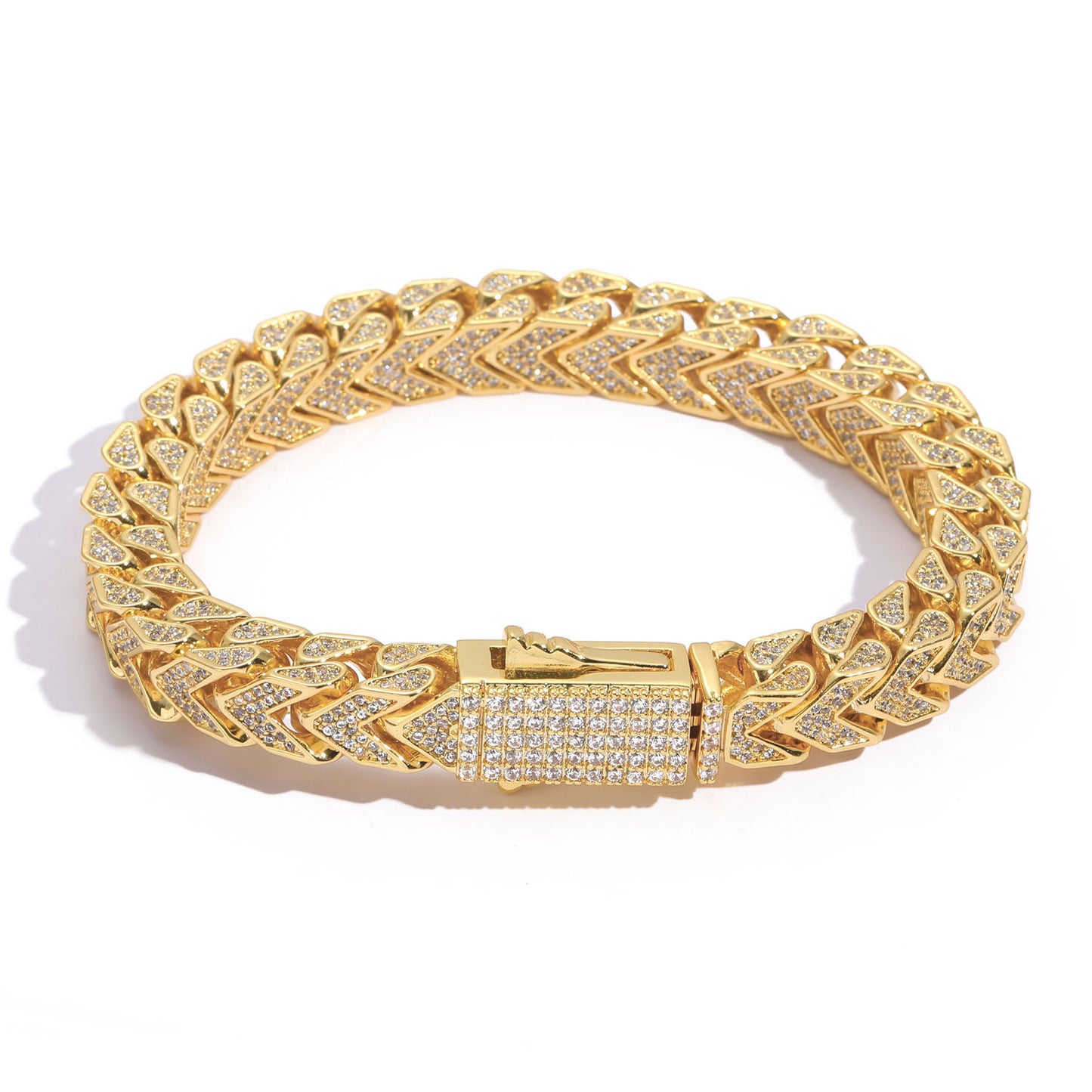 Hip Hop 8mm V shaped Cuban Chain Full of CZ Iced Out Diamond Bracelet Jewelry