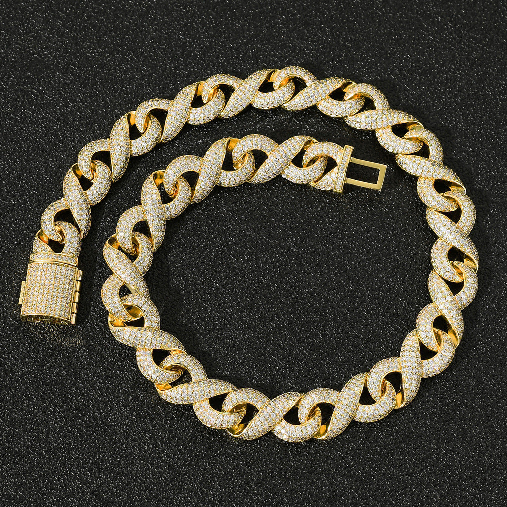 New Arrival 8 Character Infinite Chain Cuban Link Chain Micro Pave Zircon Trendy Hip Hop Necklace Jewelry