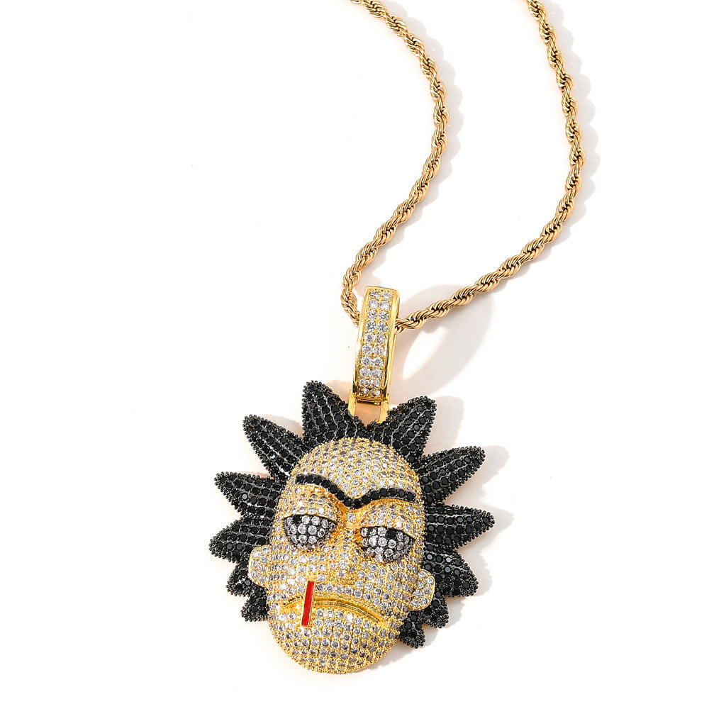 Brass With Zircon Anime Character Rick Avatar Pendant Necklace Collar Con Colgante De Rick