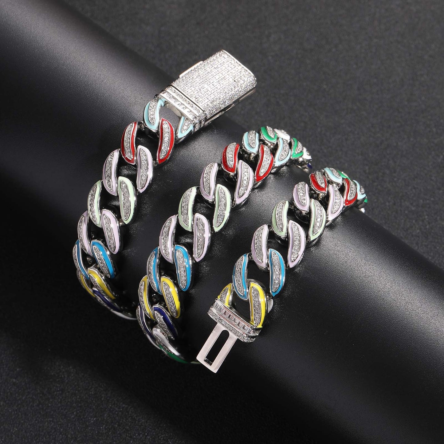 Real Iced Out Jewelry For Cheap Brass jewelry Gold Plated With Bling Zircon 15mm Rainbow Oil Women Men Cuban Chain Choker Necklace