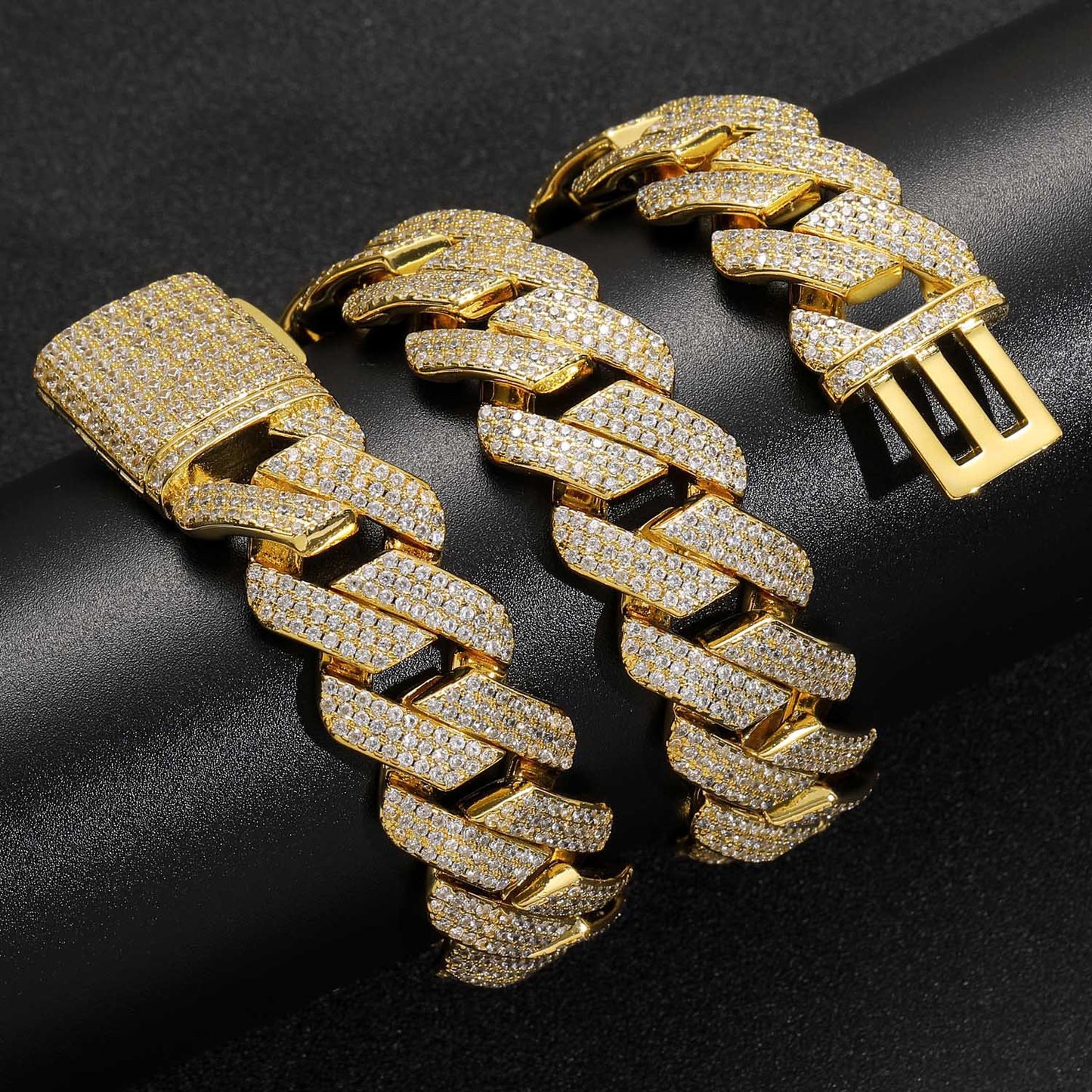 Hip Hop 20mm Three Row Brass Micro Pave ZIrcon Cuban Link Chain Thick Rhombus Full Diamond Men Necklace Jewelry
