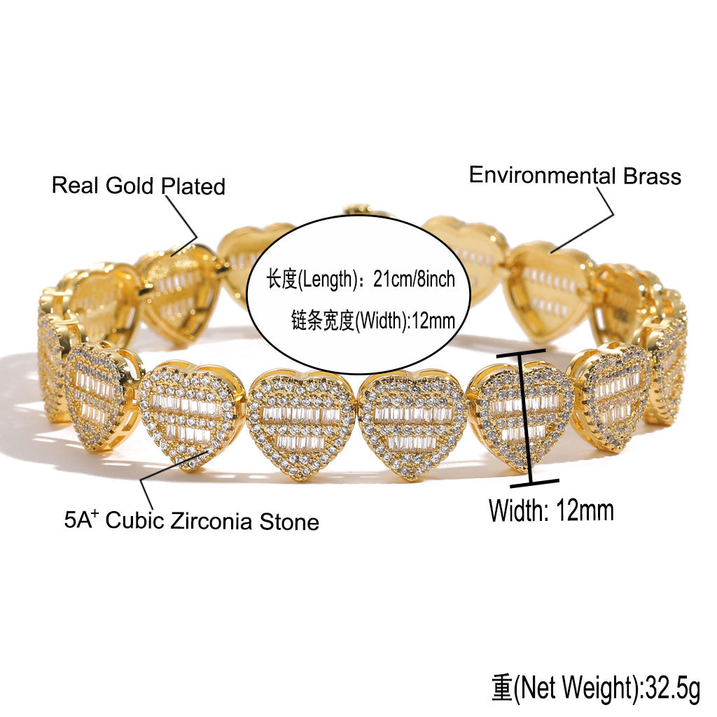12mm Mixed T-square Zirconia Love Necklace Tide Brand Hip Hop Jewelry