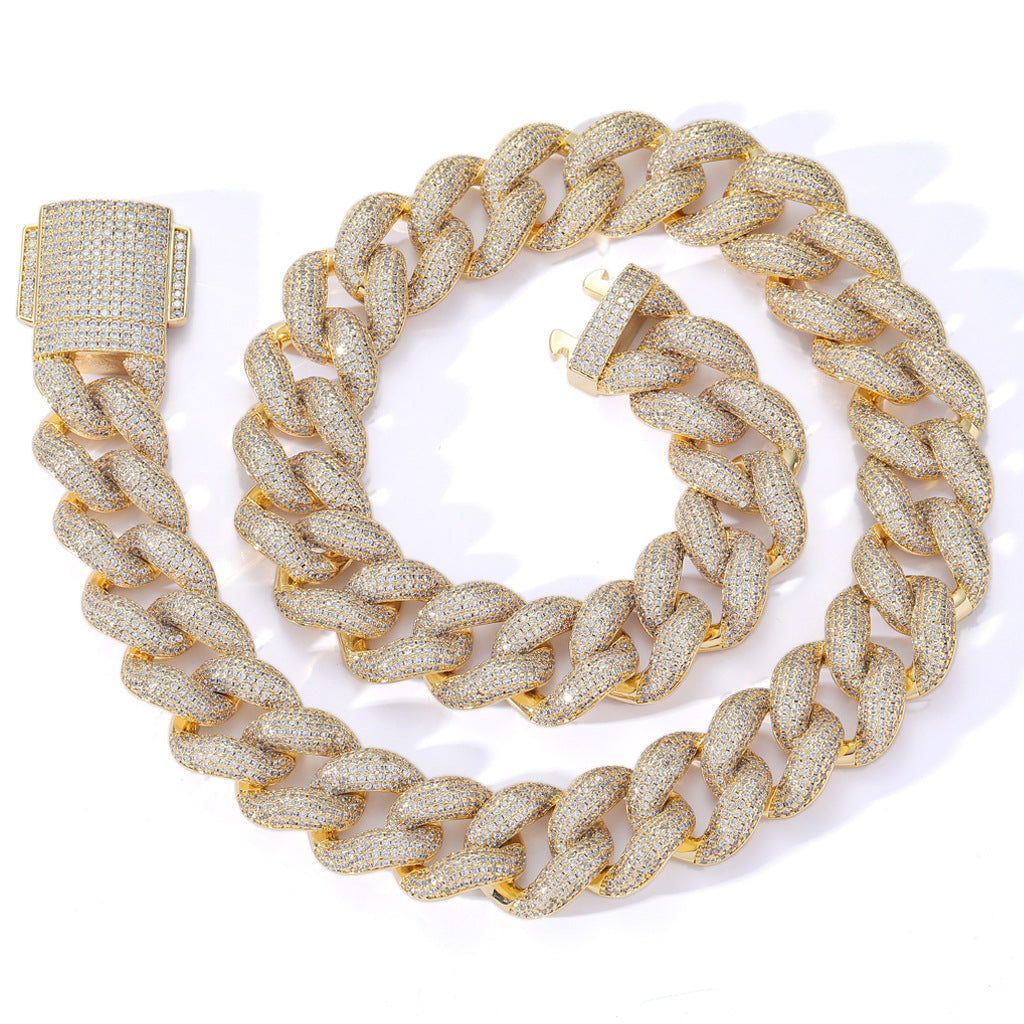 European And American New Hiphop Necklace 18mm Encrypted Bubble Cuban Chain Spring Buckle Full Zircon Domineering Necklace Jewelry